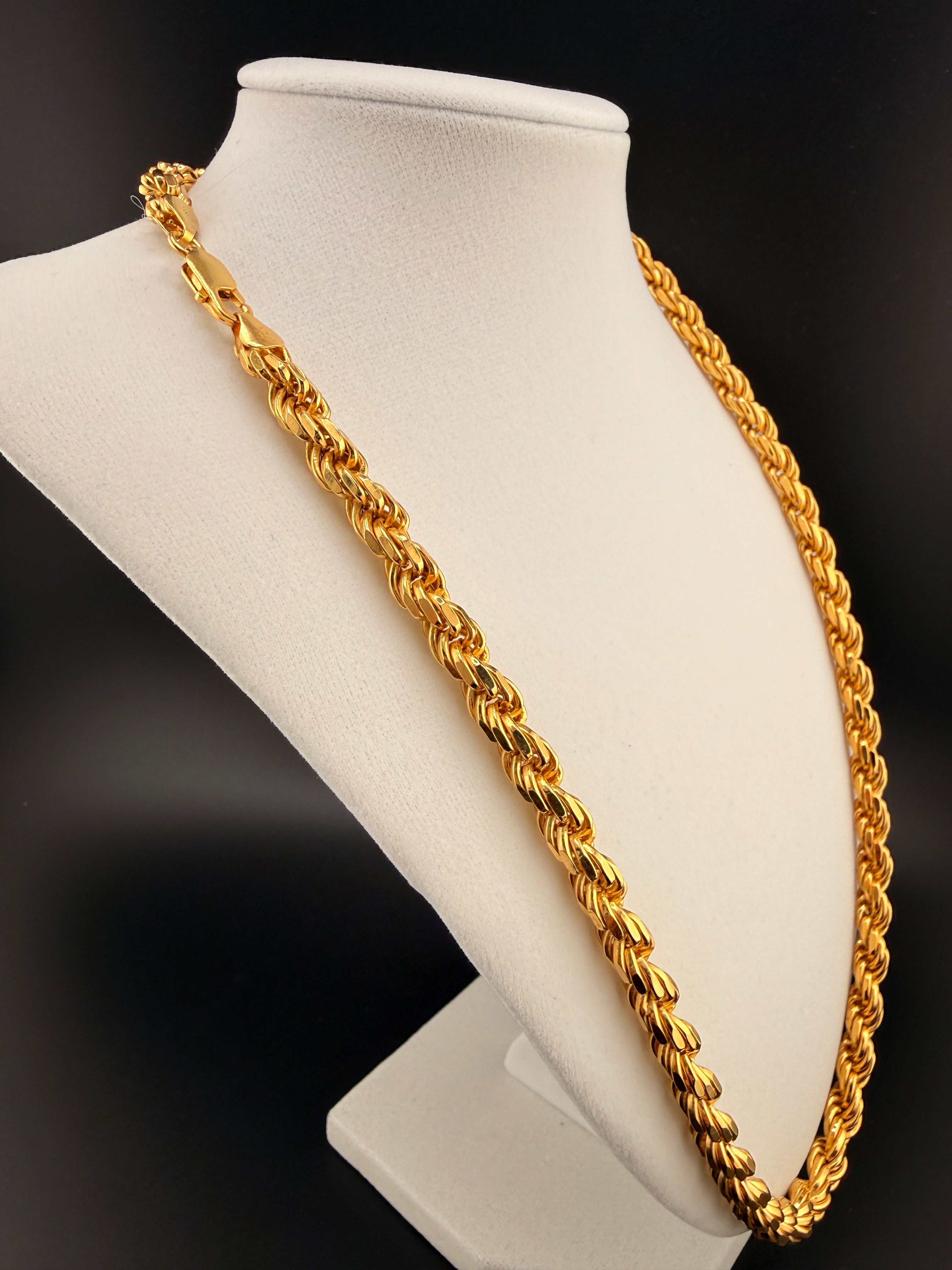 7.5mm Italian Rope Chain – 14K Gold Bonded over Solid 925 Sterling Silver – 24” Heavy 100g Rope Necklace | Made in Italy