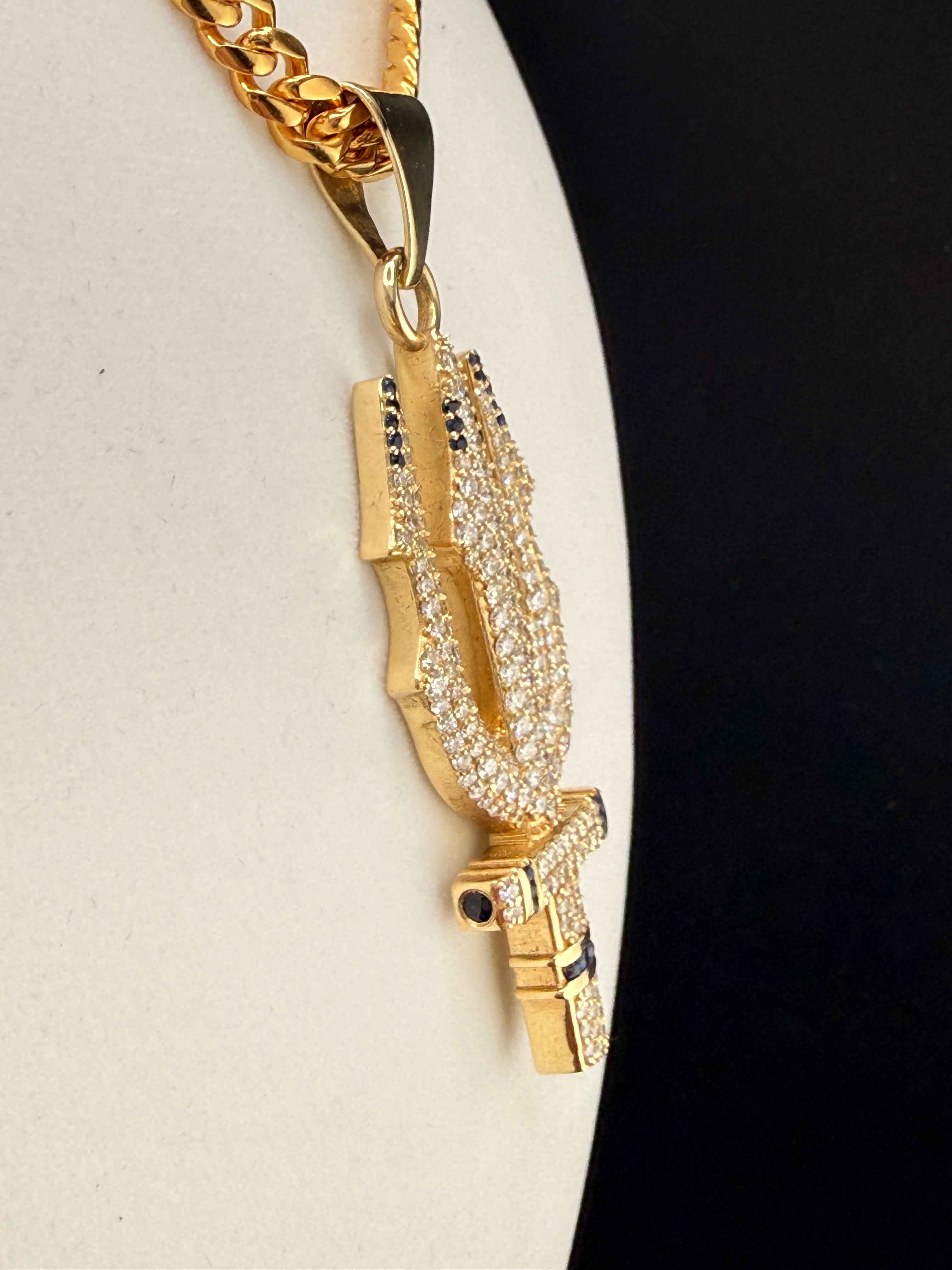 Trident Diamond & Sapphire Pendant – 14K Gold Custom One-of-One (4.42 CT LG Diamonds)