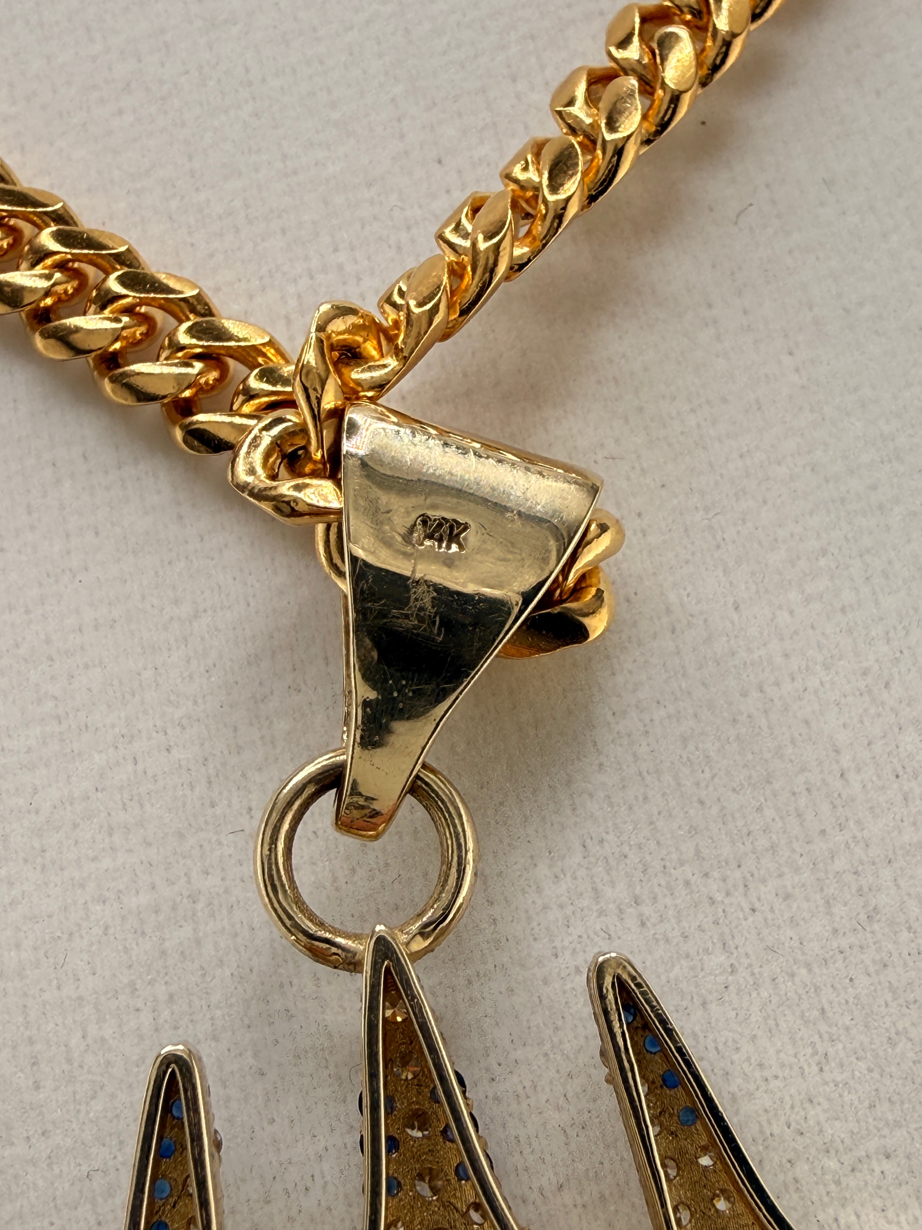 Trident Diamond & Sapphire Pendant – 14K Gold Custom One-of-One (4.42 CT LG Diamonds)