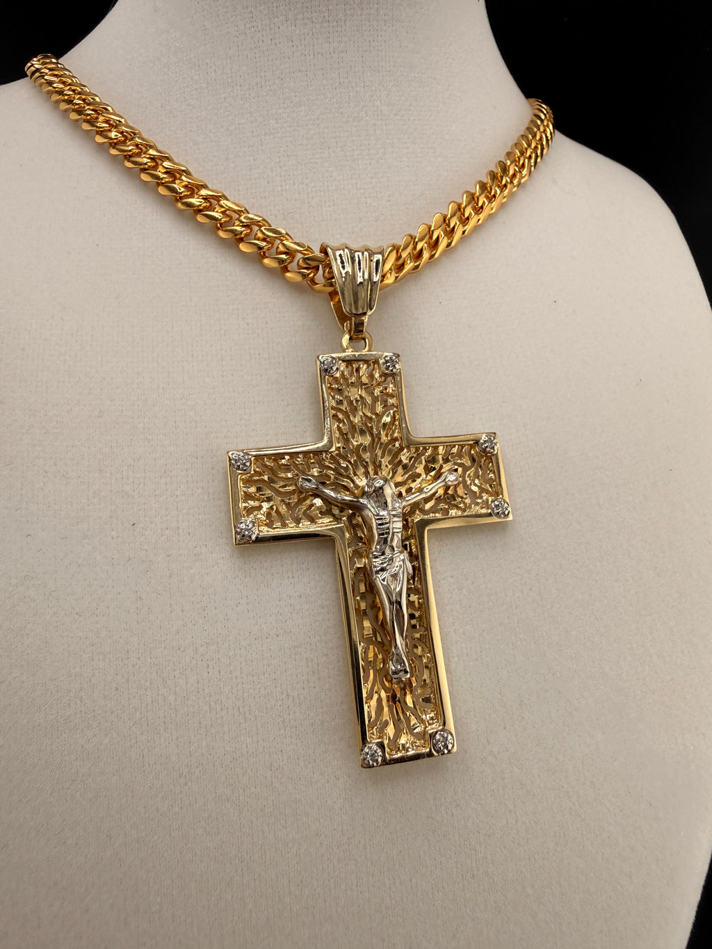 14K Gold Jesus on the Cross Pendant with Diamonds – 19.65g Solid Gold Crucifix Pendant
