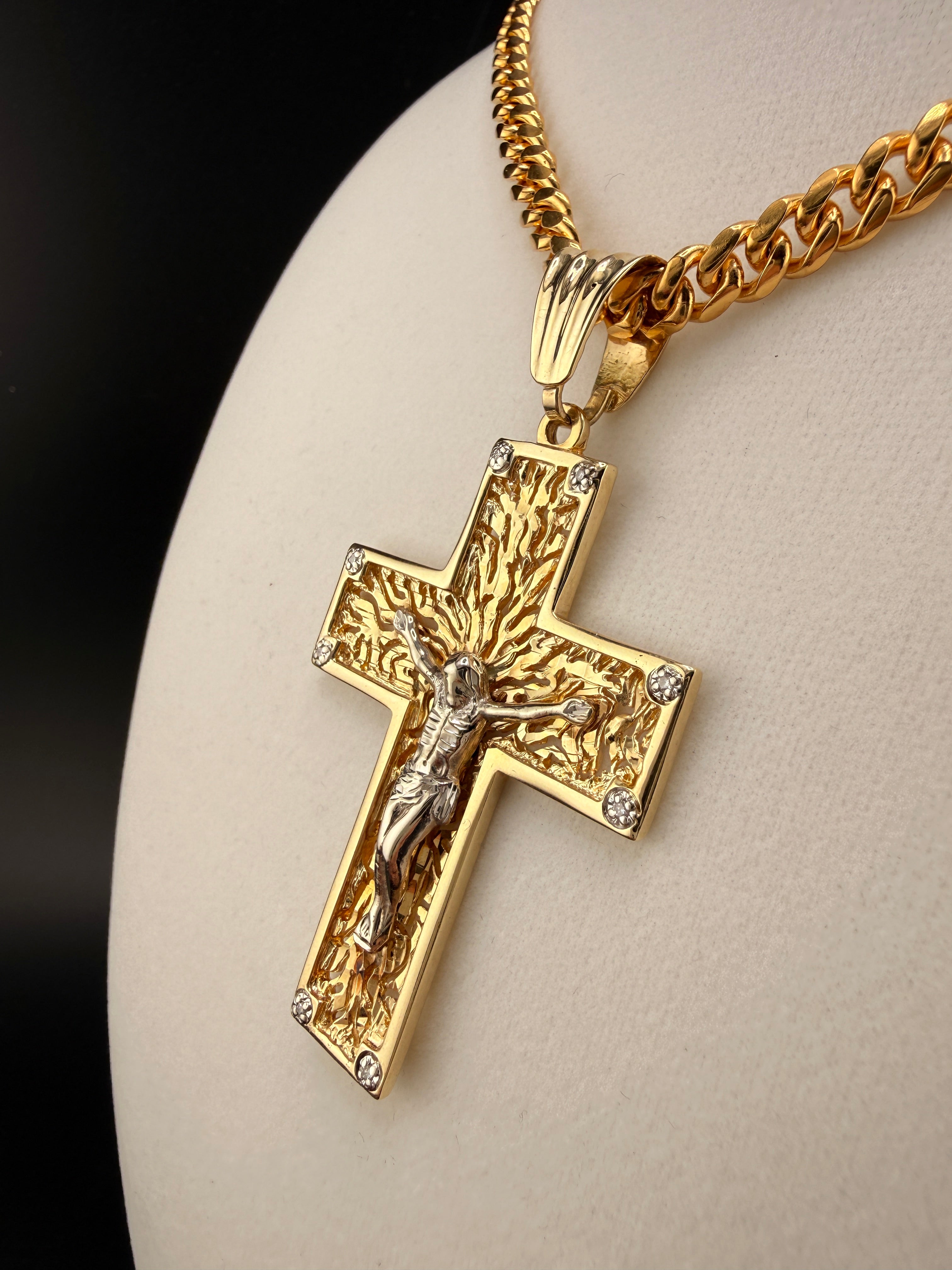14K Gold Jesus on the Cross Pendant with Diamonds – 19.65g Solid Gold Crucifix Pendant