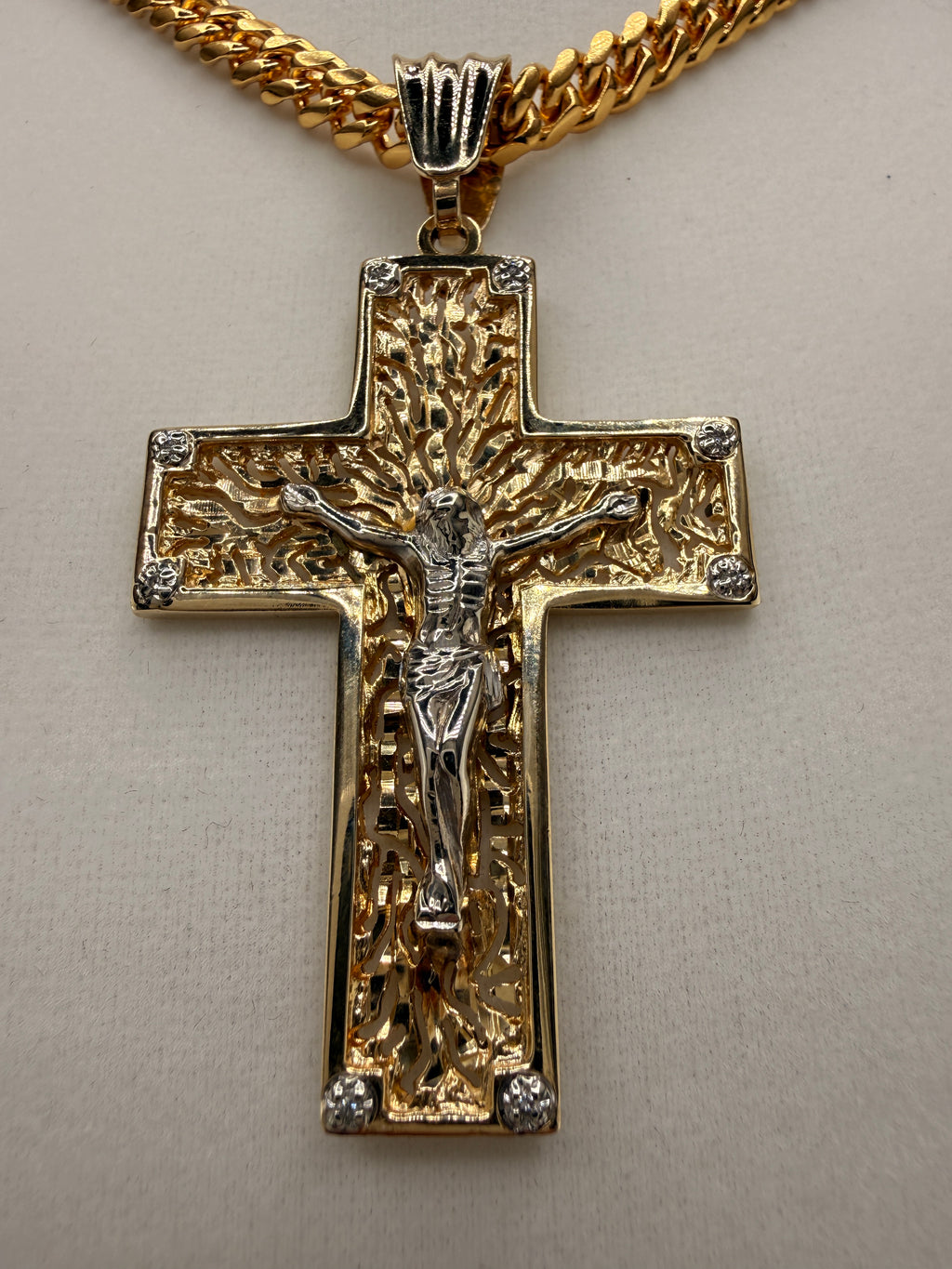 14K Gold Jesus on the Cross Pendant with Diamonds – 19.65g Solid Gold Crucifix Pendant