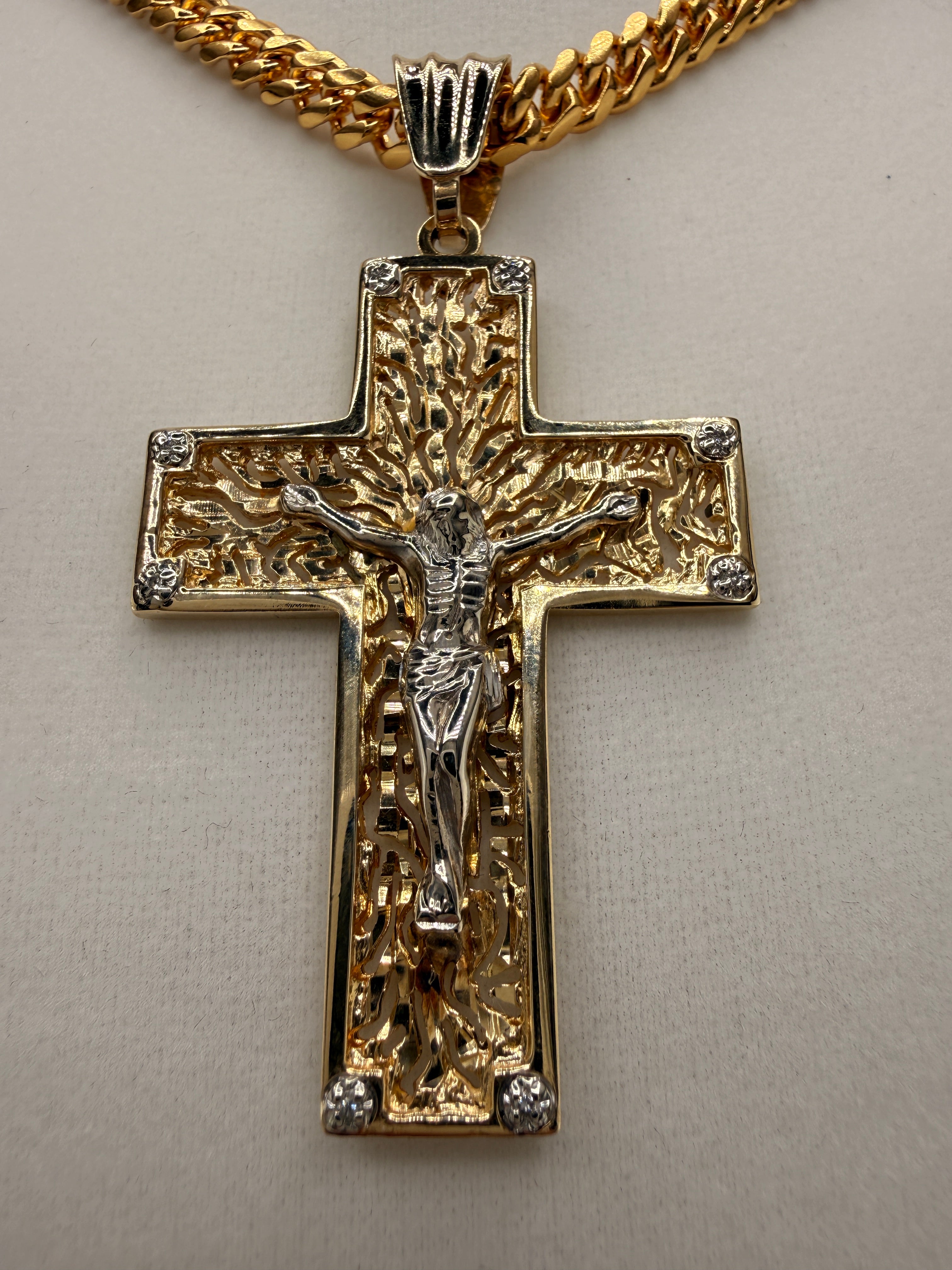 14K Gold Jesus on the Cross Pendant with Diamonds – 19.65g Solid Gold Crucifix Pendant