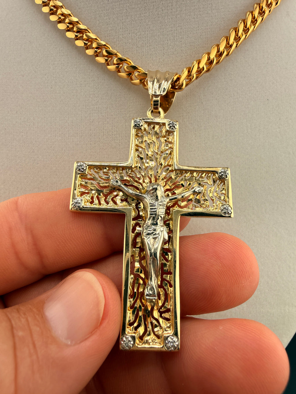 14K Gold Jesus on the Cross Pendant with Diamonds – 19.65g Solid Gold Crucifix Pendant