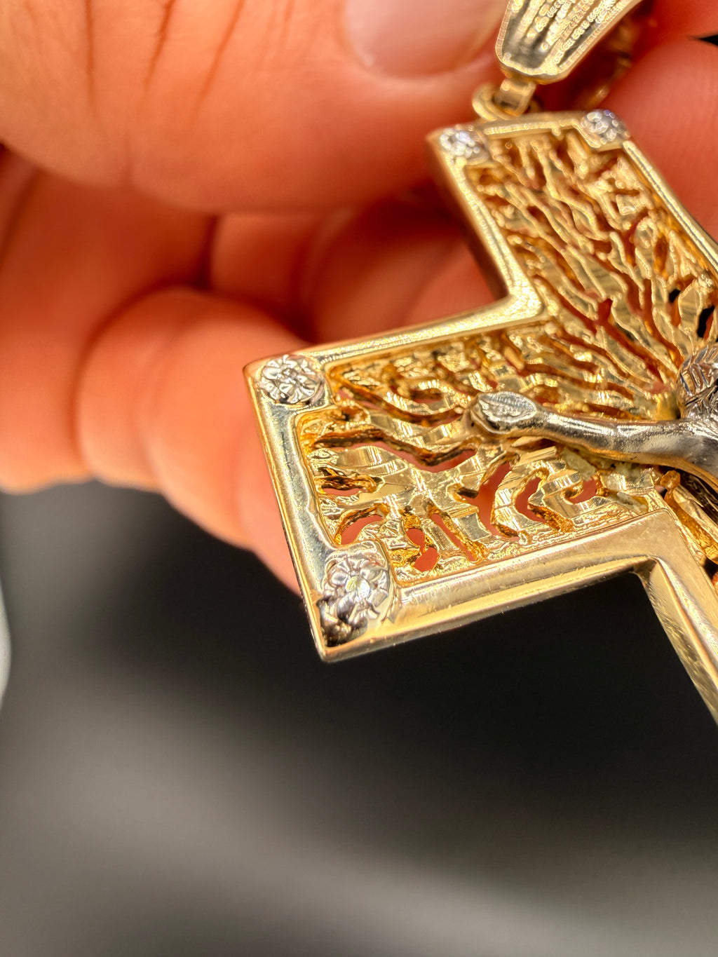 14K Gold Jesus on the Cross Pendant with Diamonds – 19.65g Solid Gold Crucifix Pendant