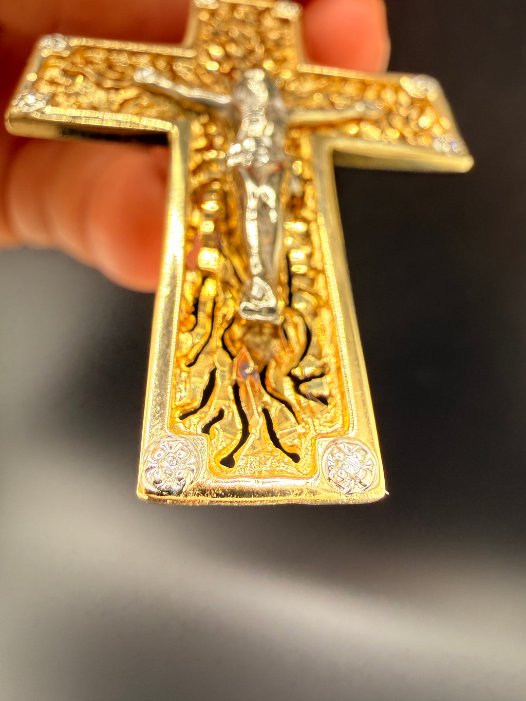 14K Gold Jesus on the Cross Pendant with Diamonds – 19.65g Solid Gold Crucifix Pendant