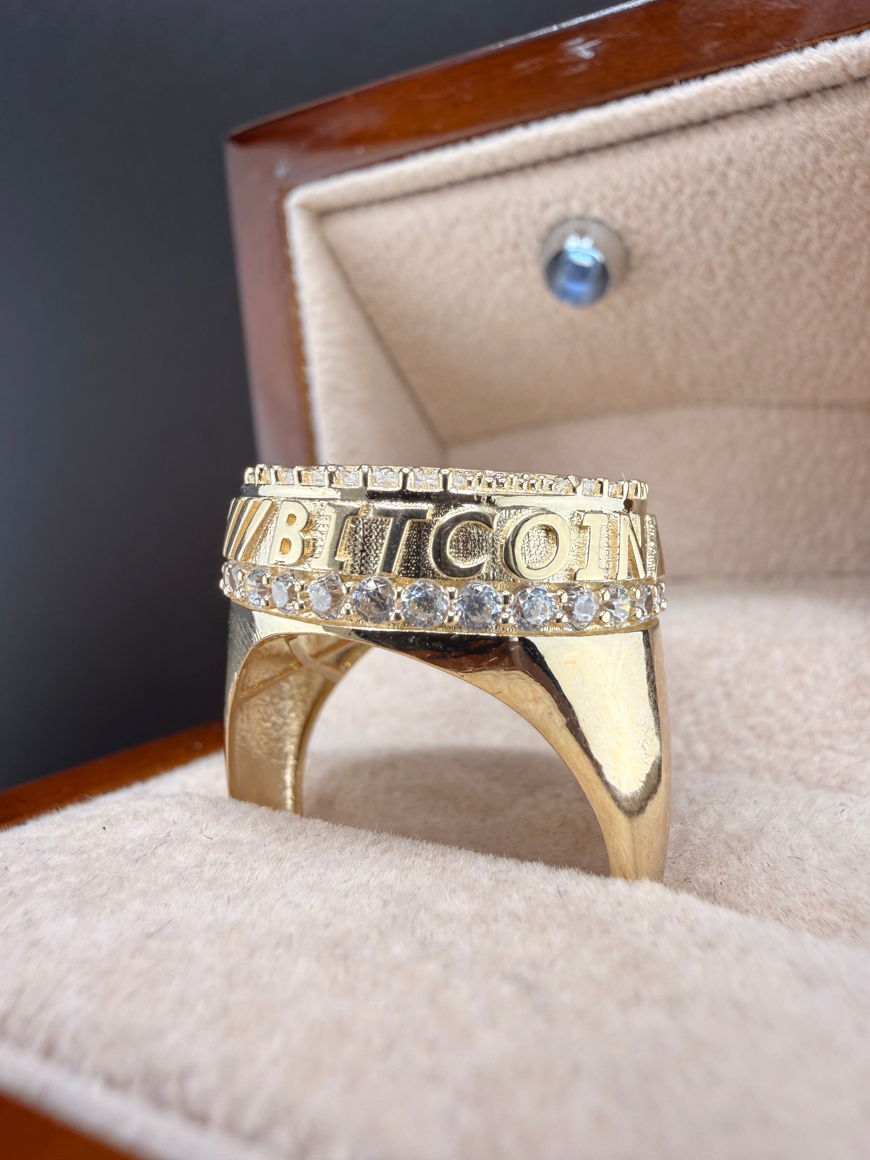 10K Gold Bitcoin Men's Ring with CZ Diamonds – 5.7g Luxury Crypto Ring Size 11
