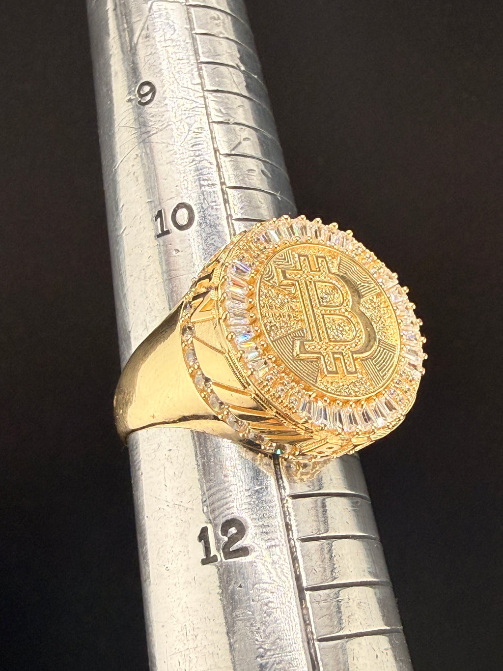 10K Gold Bitcoin Men's Ring with CZ Diamonds – 5.7g Luxury Crypto Ring Size 11