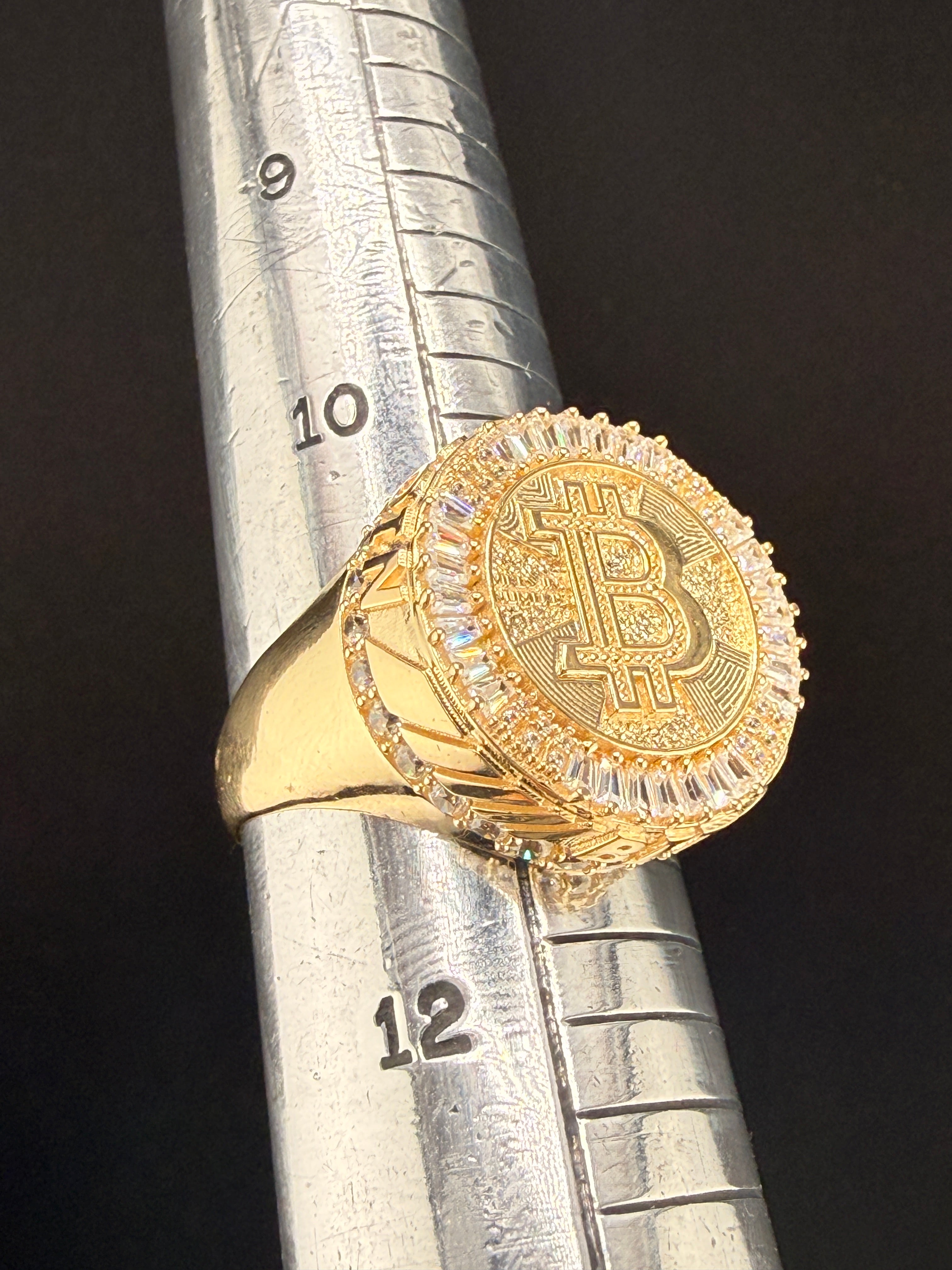 10K Gold Bitcoin Men's Ring with CZ Diamonds – 5.7g Luxury Crypto Ring Size 11