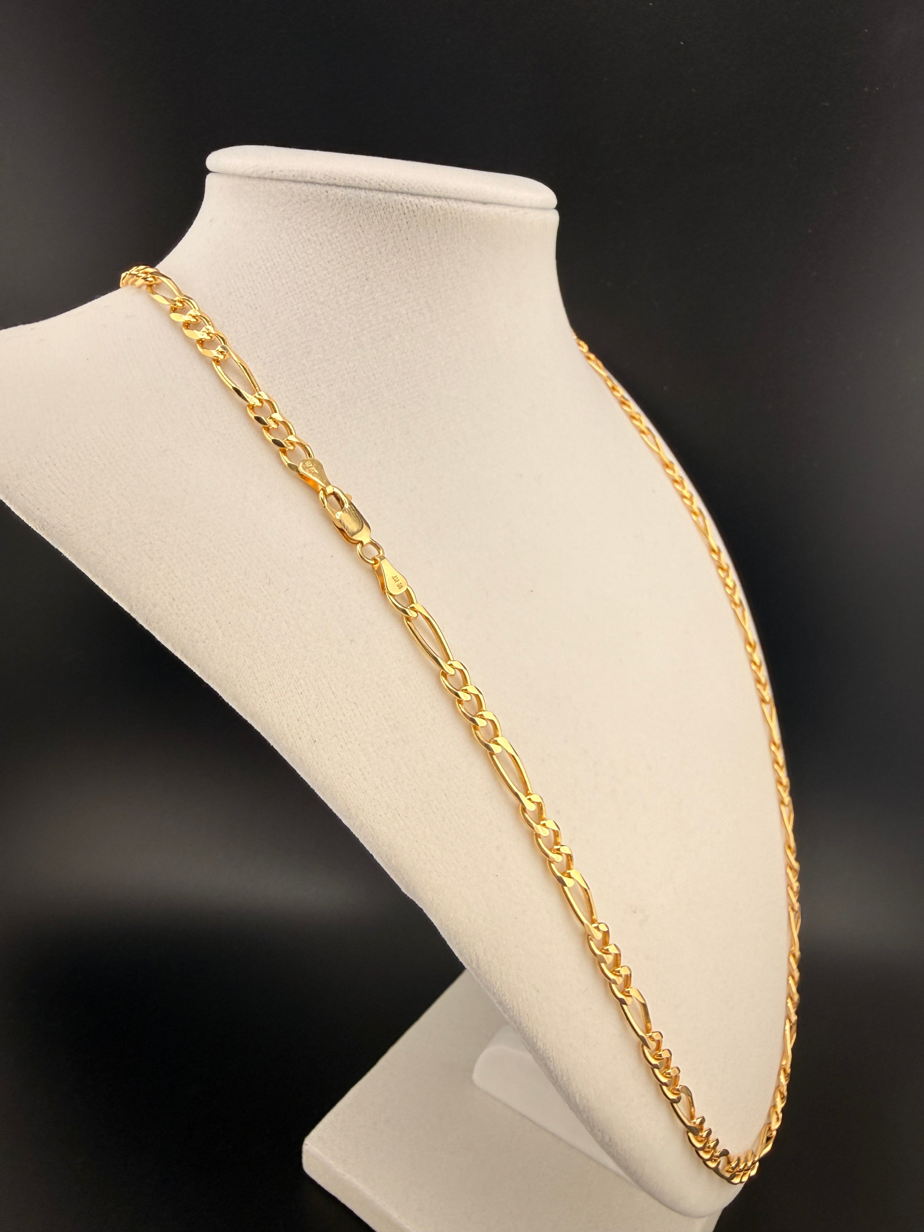 10K Gold Figaro Chain Necklace 5.2mm – 24 Inch Solid Gold Figaro Link (23.3g) | Wholesale Price by Jewelry Connect