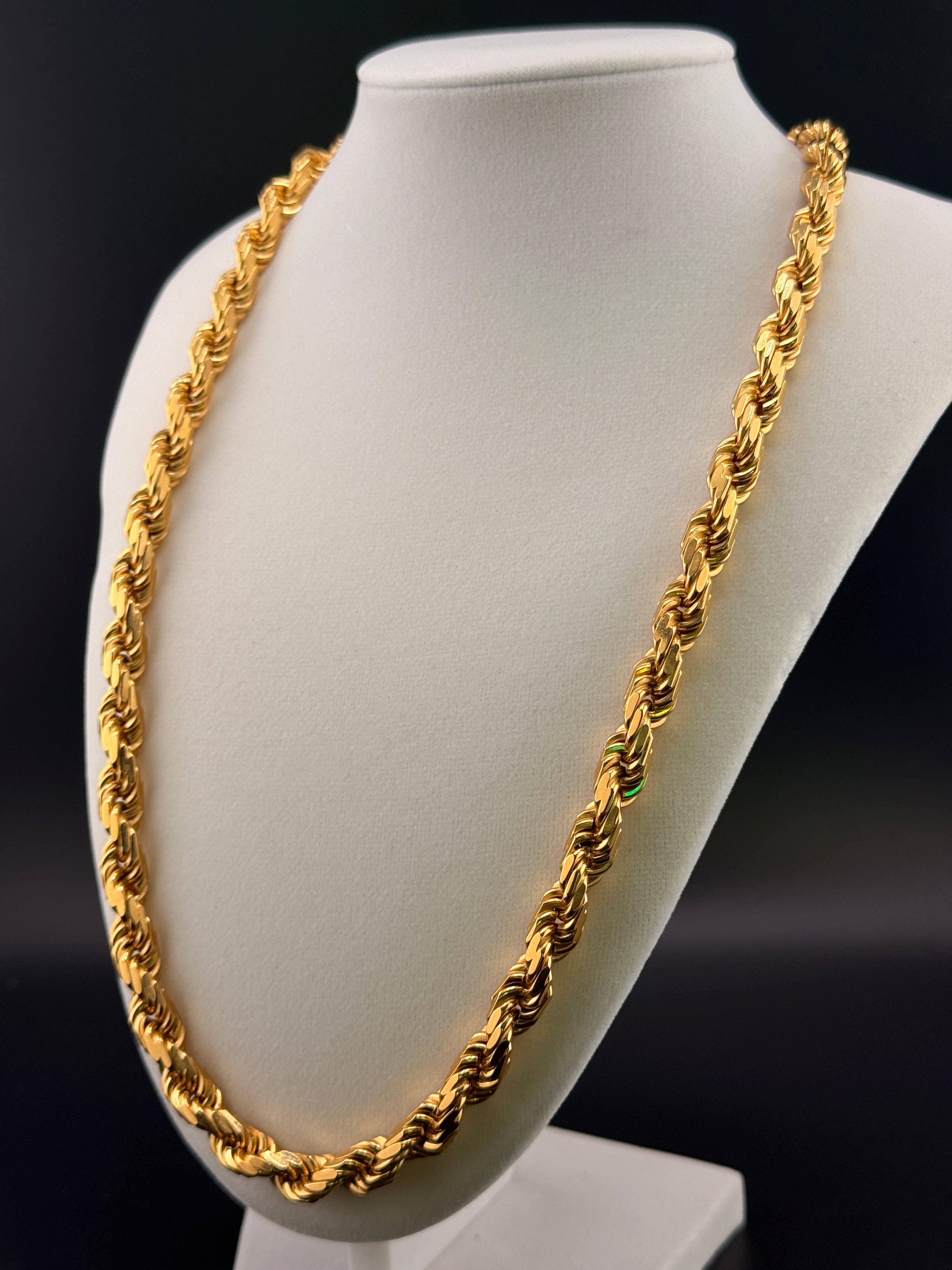 8mm Italian Rope Chain – 14K Gold Bonded over Solid 925 Sterling Silver – 24” Heavy 126g Rope Necklace | Made in Italy