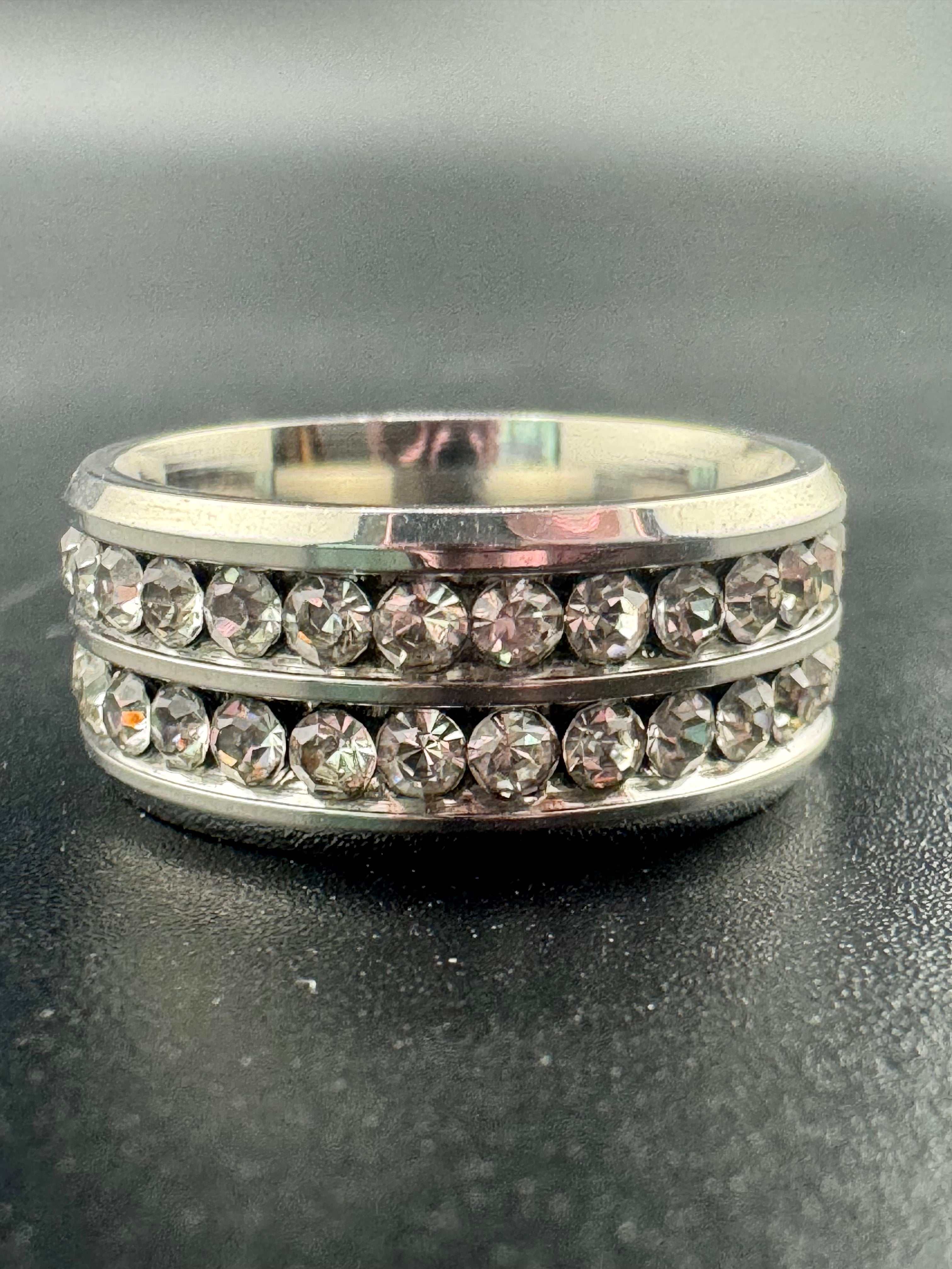 Stainless Steel 2-Row CZ Diamond Band – 8.7mm, Size 6.5