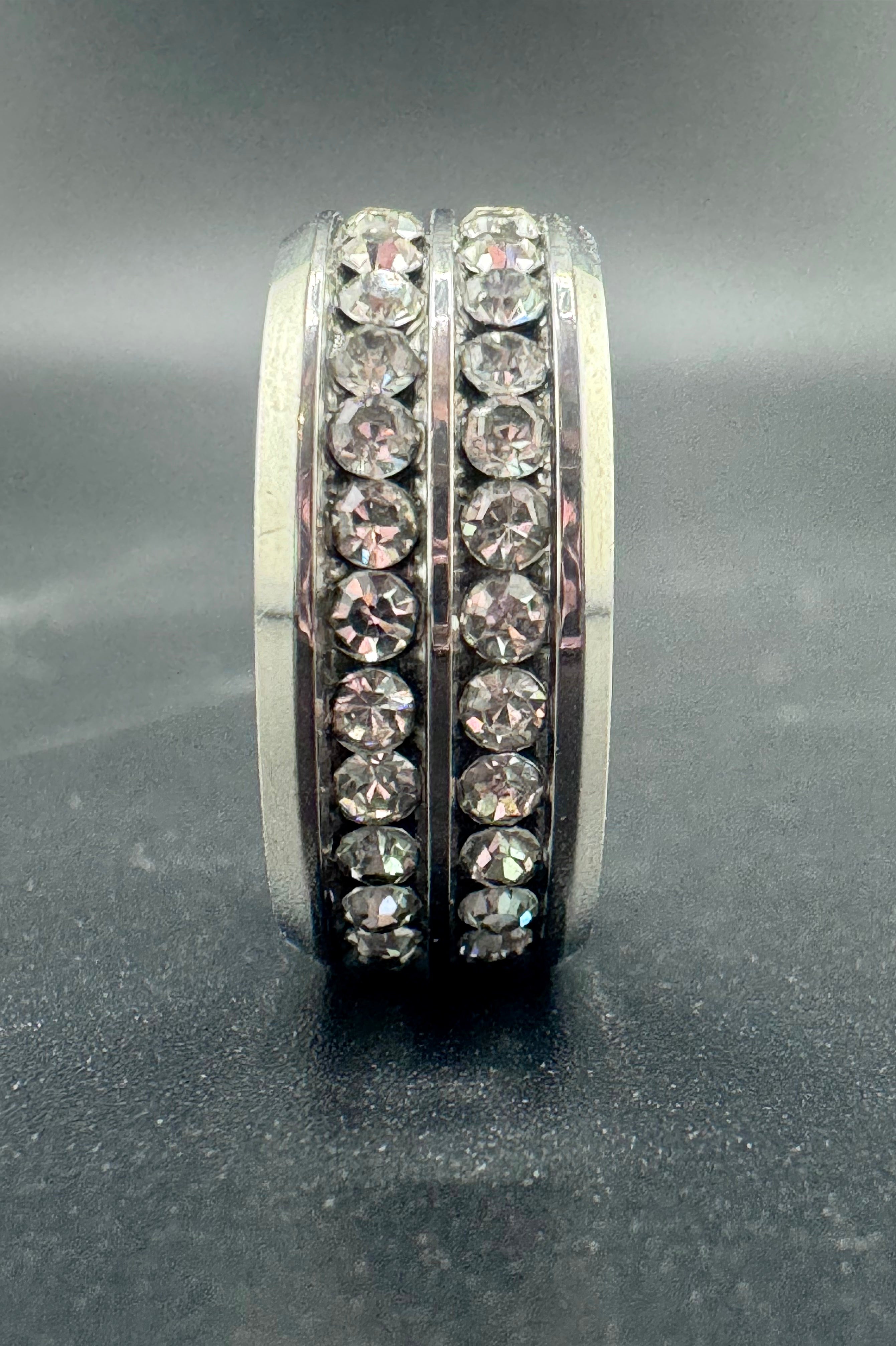 Stainless Steel 2-Row CZ Diamond Band – 8.7mm, Size 7.5