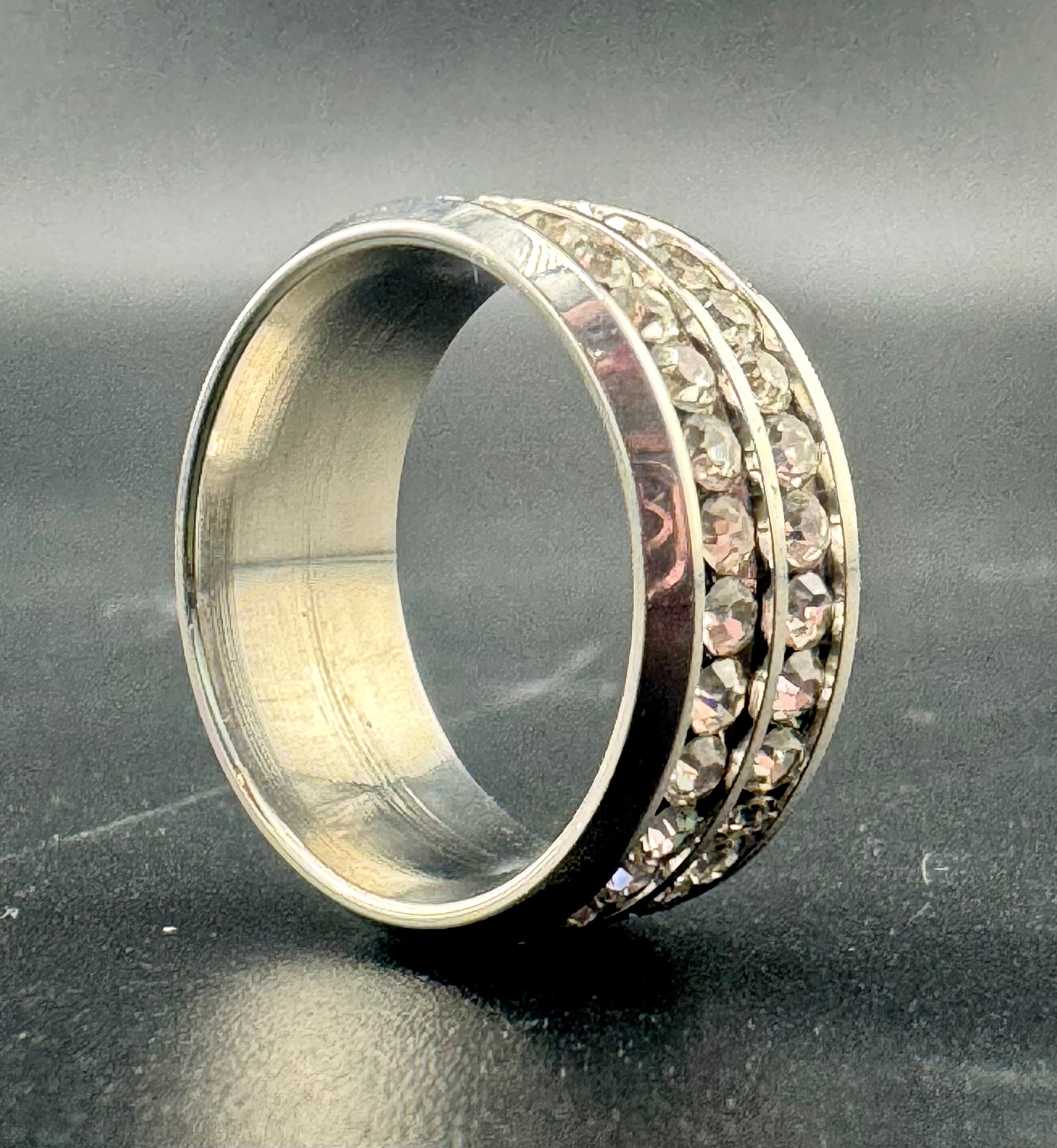 Stainless Steel 2-Row CZ Diamond Band – 8.7mm, Size 6.5