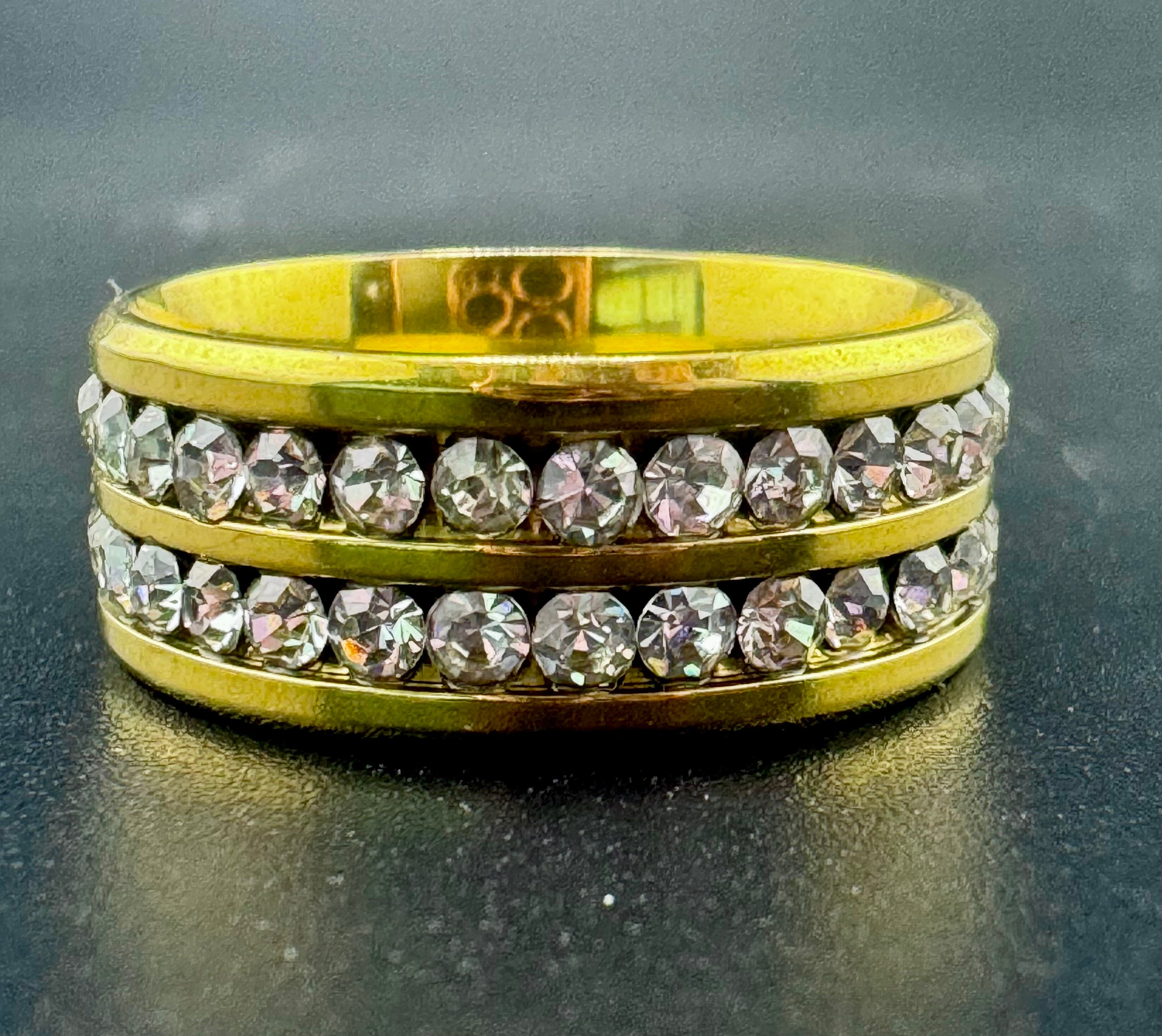 Gold Plated Stainless Steel 2-Row CZ Diamond Band – 8mm, Size 6.5