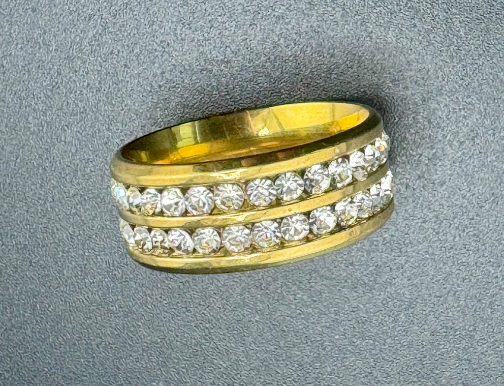 Gold Plated Stainless Steel 2-Row CZ Diamond Band – 8mm, Size 6.5