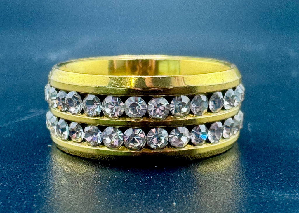 Gold Plated Stainless Steel 2-Row CZ Diamond Band – 8mm, Size 11.5