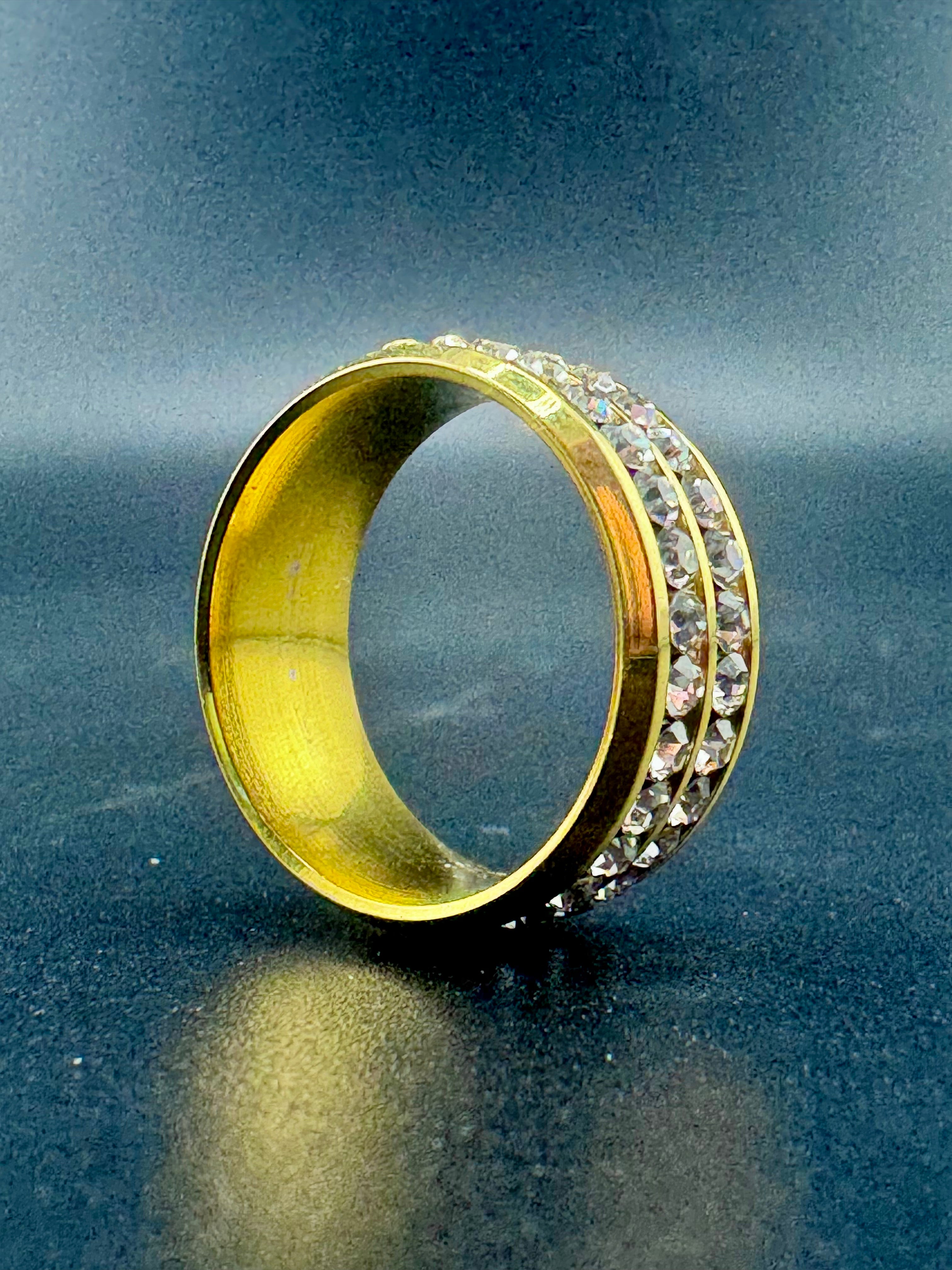 Gold Plated Stainless Steel 2-Row CZ Diamond Band – 8mm, Size 11.5