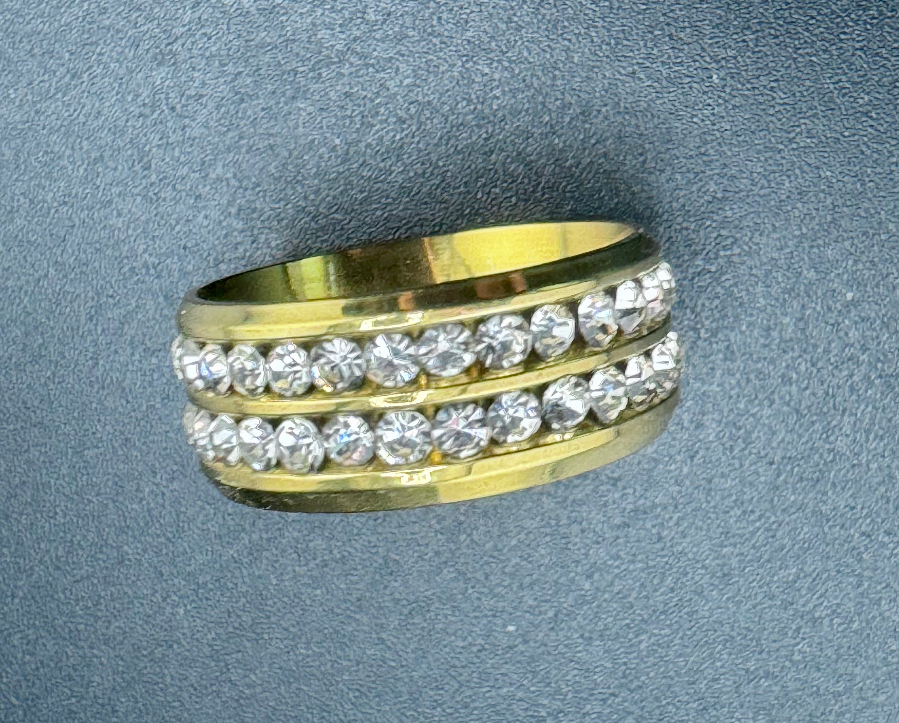 Gold Plated Stainless Steel 2-Row CZ Diamond Band – 8mm, Size 11.5