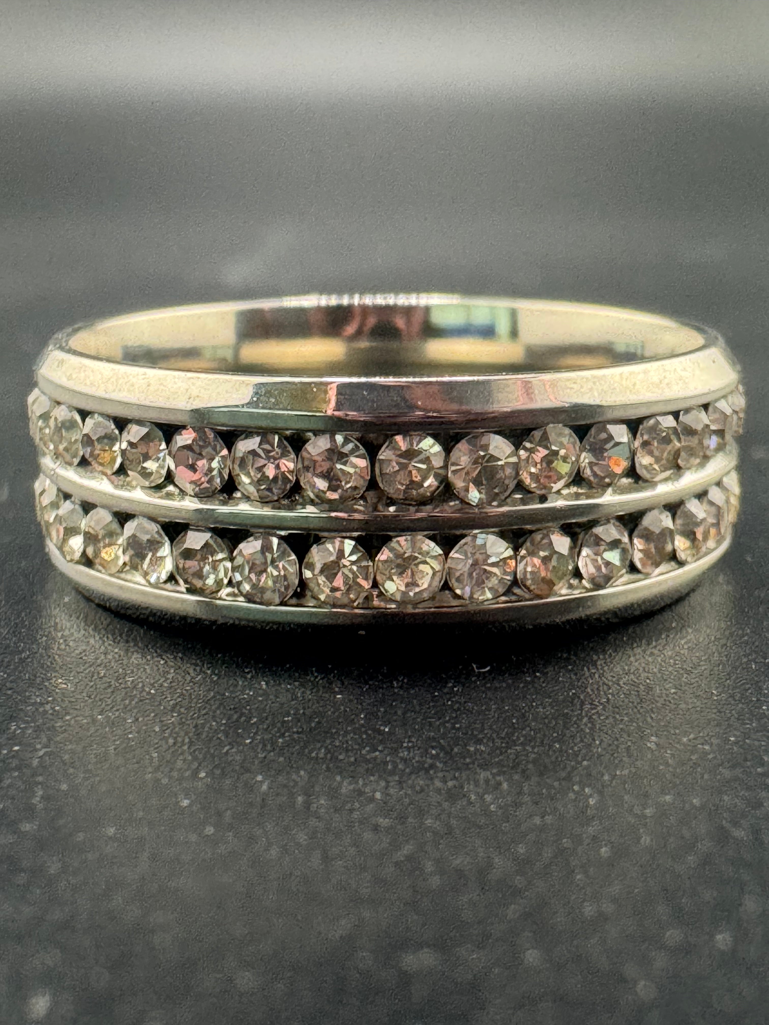 Stainless Steel 2-Row CZ Diamond Band – 8mm, Size 11.5