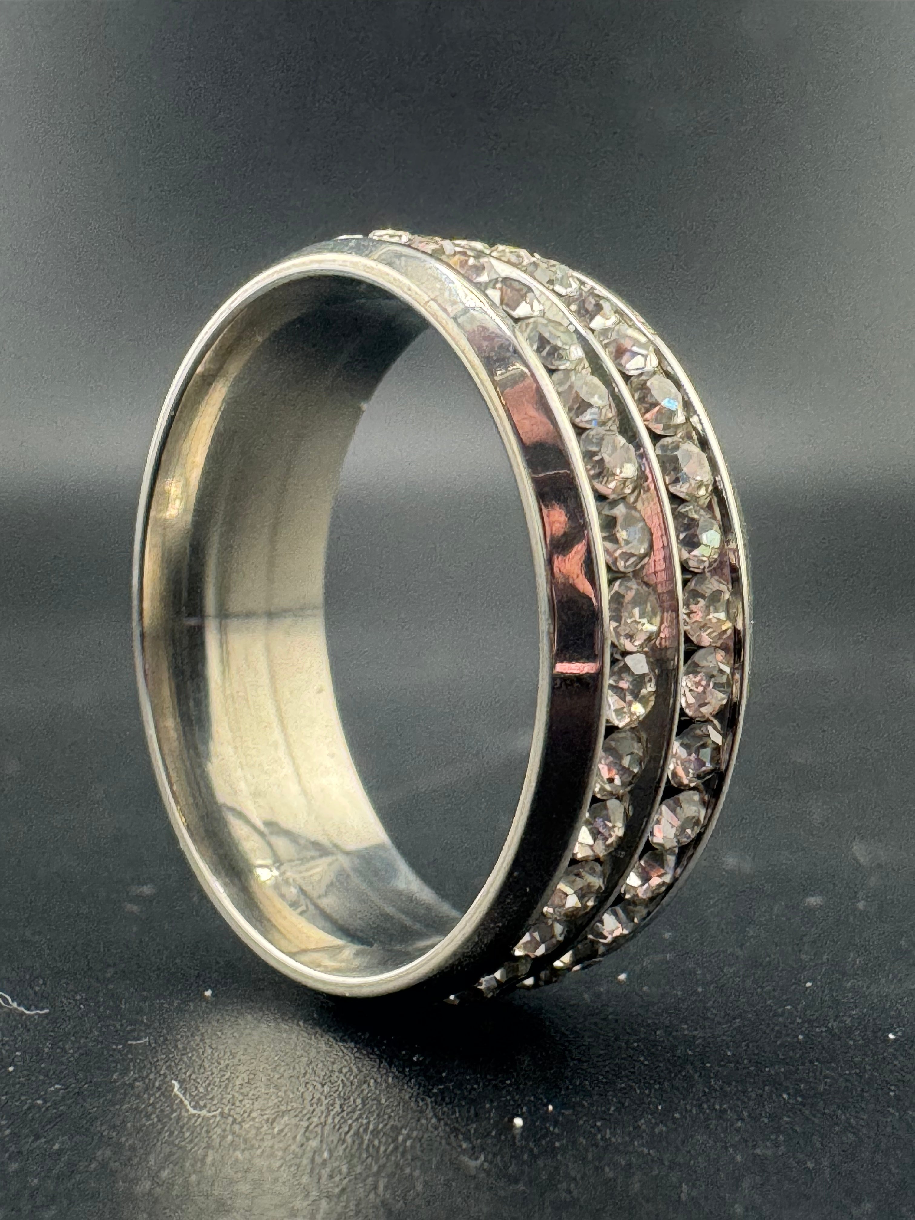 Stainless Steel 2-Row CZ Diamond Band – 8mm, Size 11.5