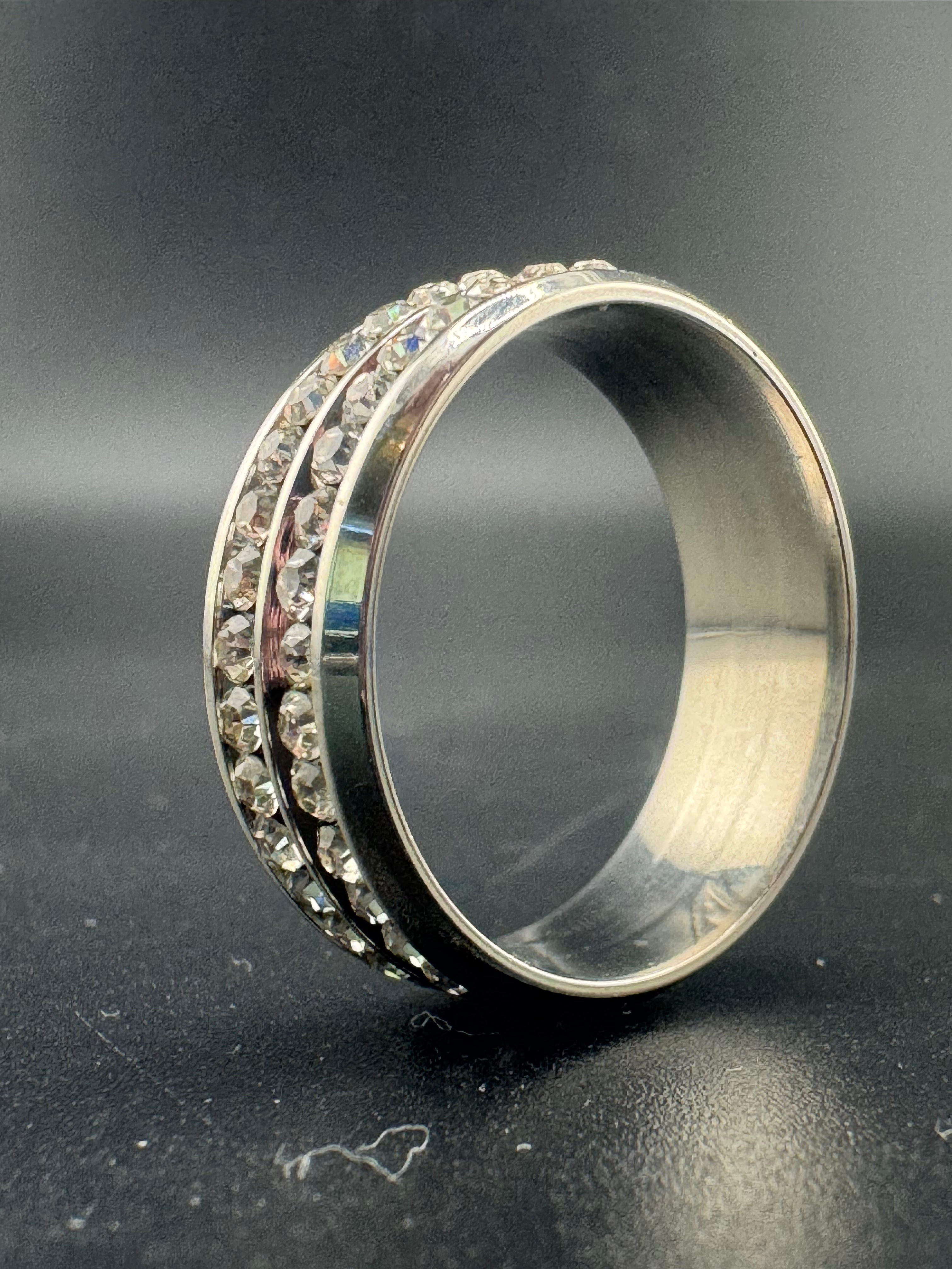 Stainless Steel 2-Row CZ Diamond Band – 8mm, Size 11.5