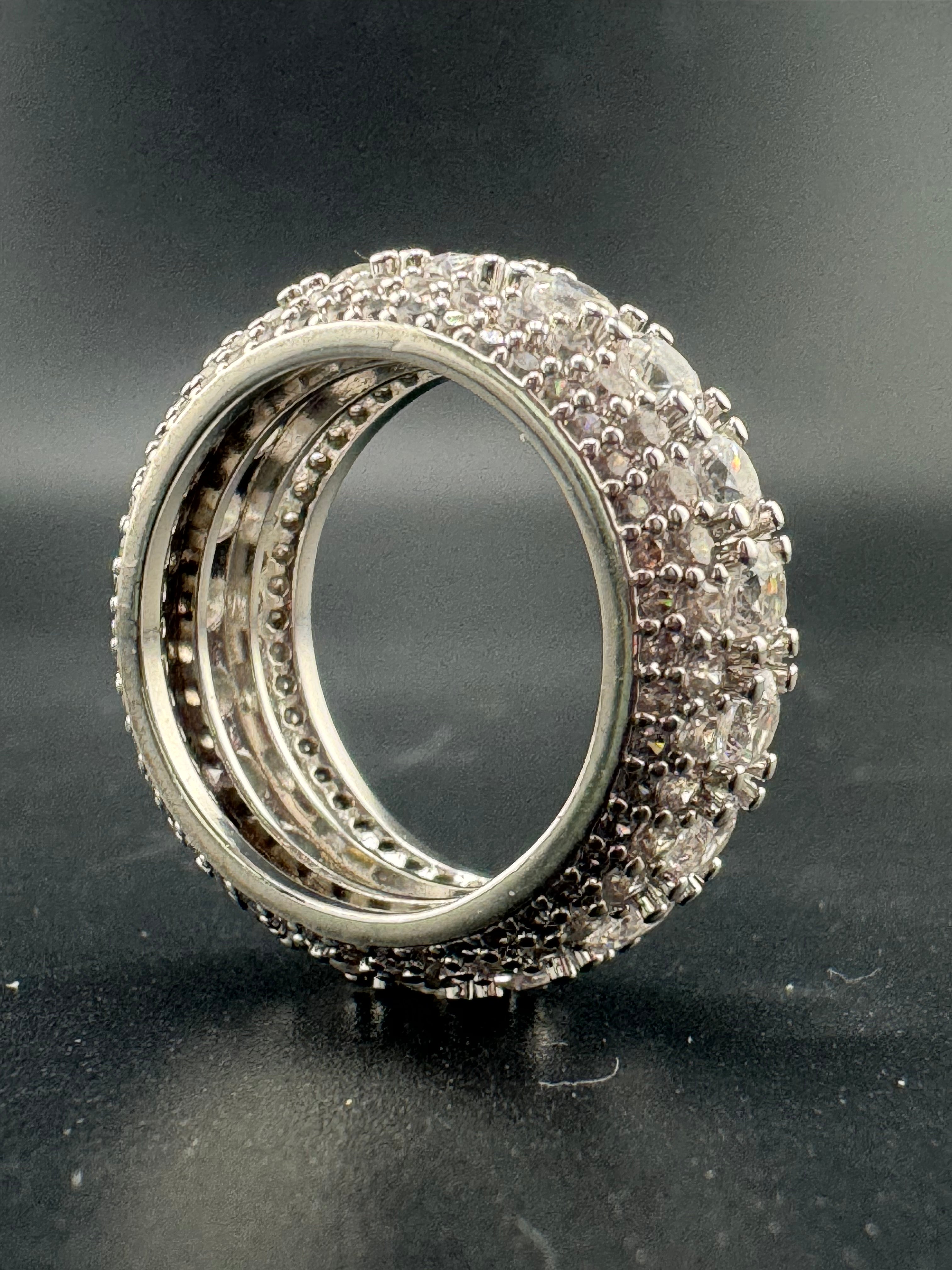 Fully Encrusted Stainless Steel CZ Diamond Ring – 9.7mm, Size 7.25