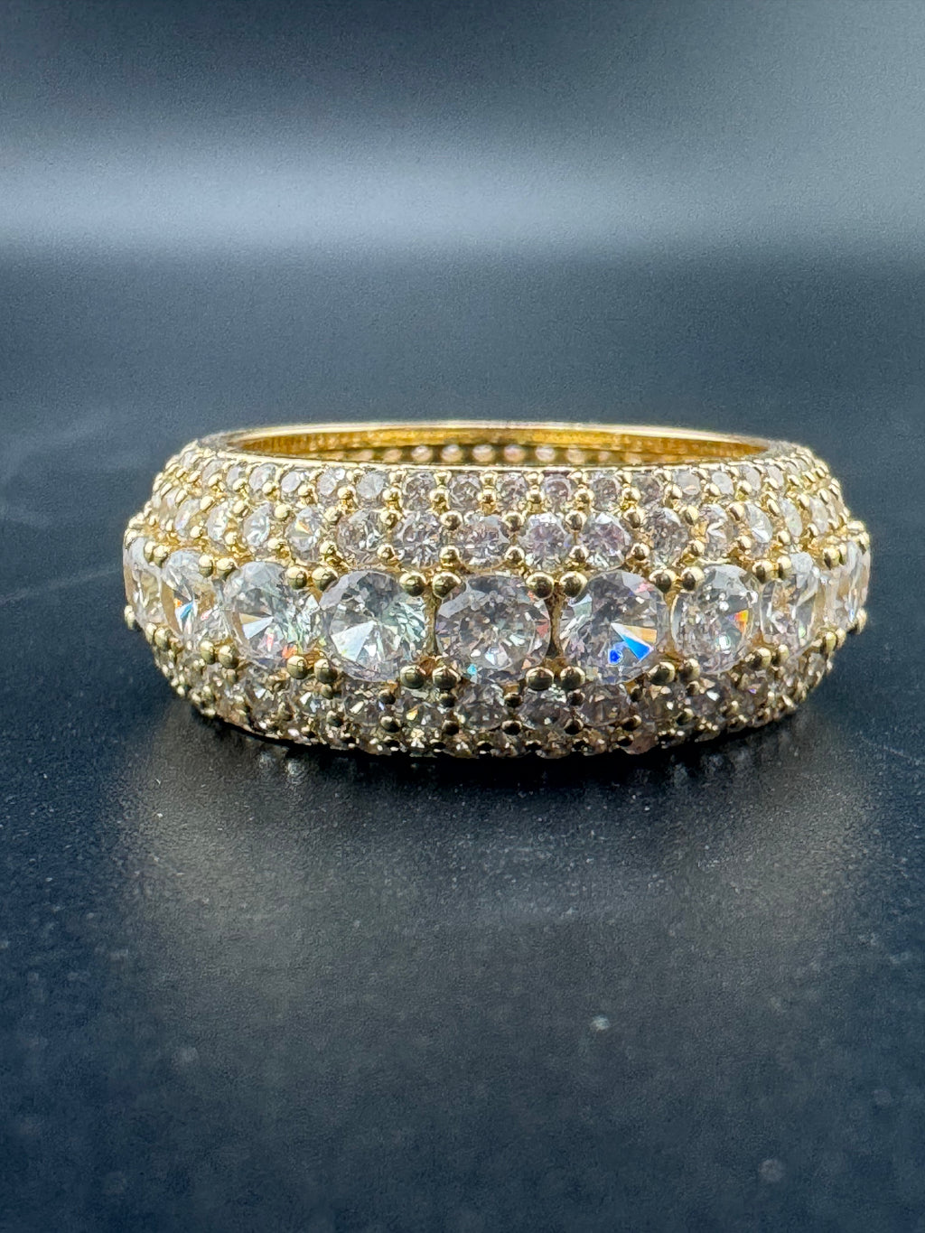 Gold Plated Stainless Steel Fully Encrusted CZ Ring – Size 10.5