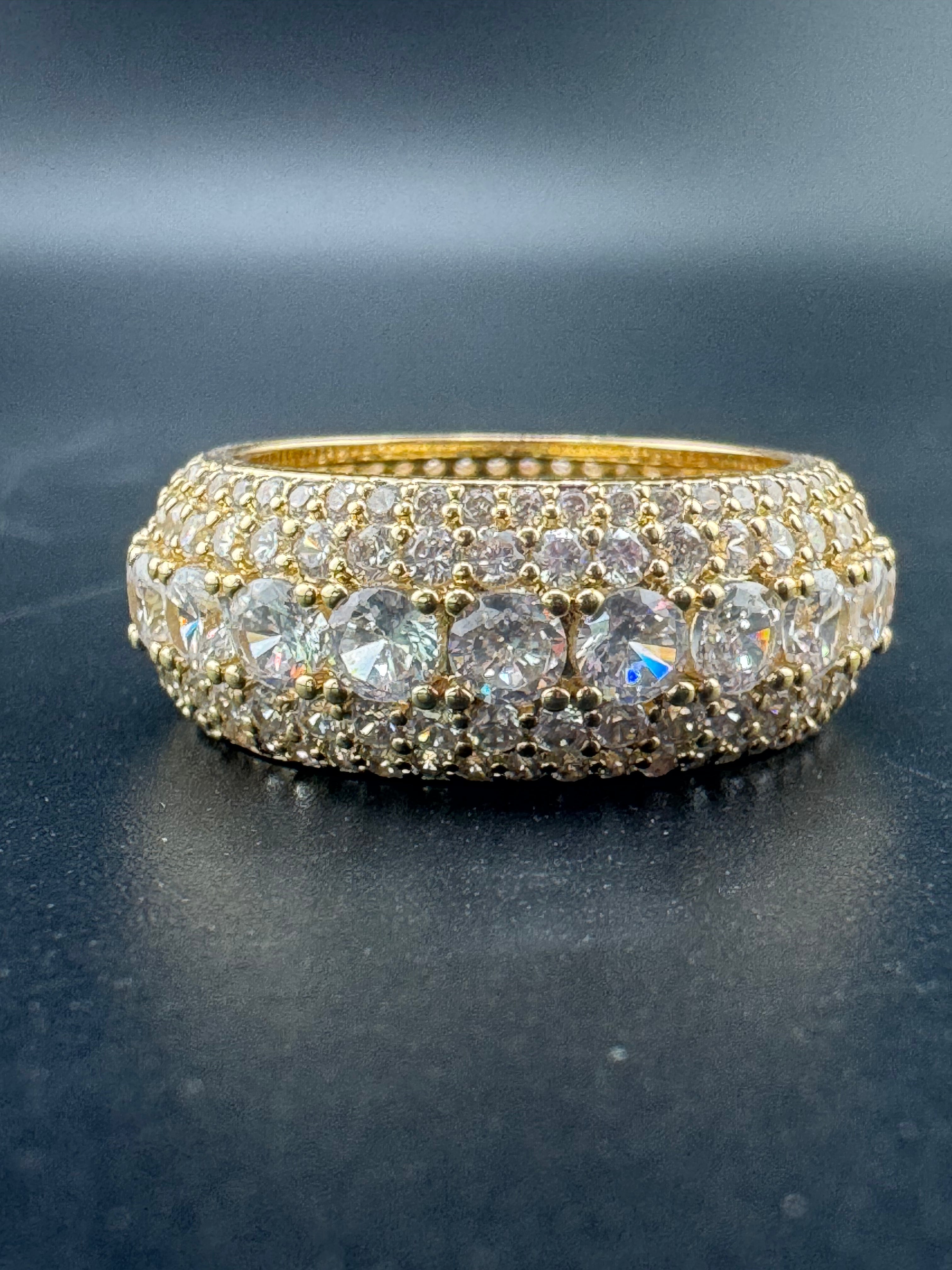 Gold Plated Stainless Steel Fully Encrusted CZ Ring – Size 10.5