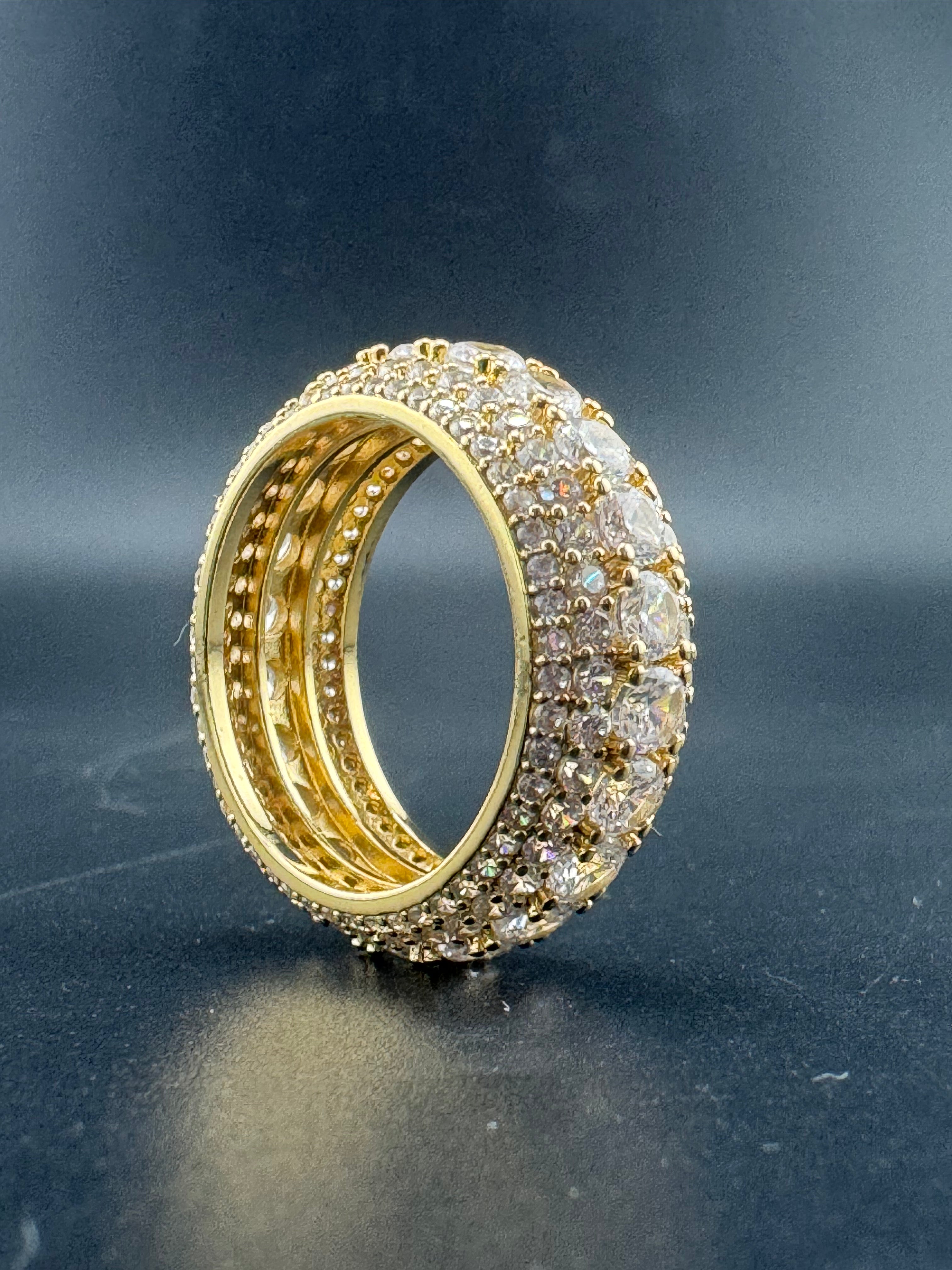 Gold Plated Stainless Steel Fully Encrusted CZ Ring – Size 10.5