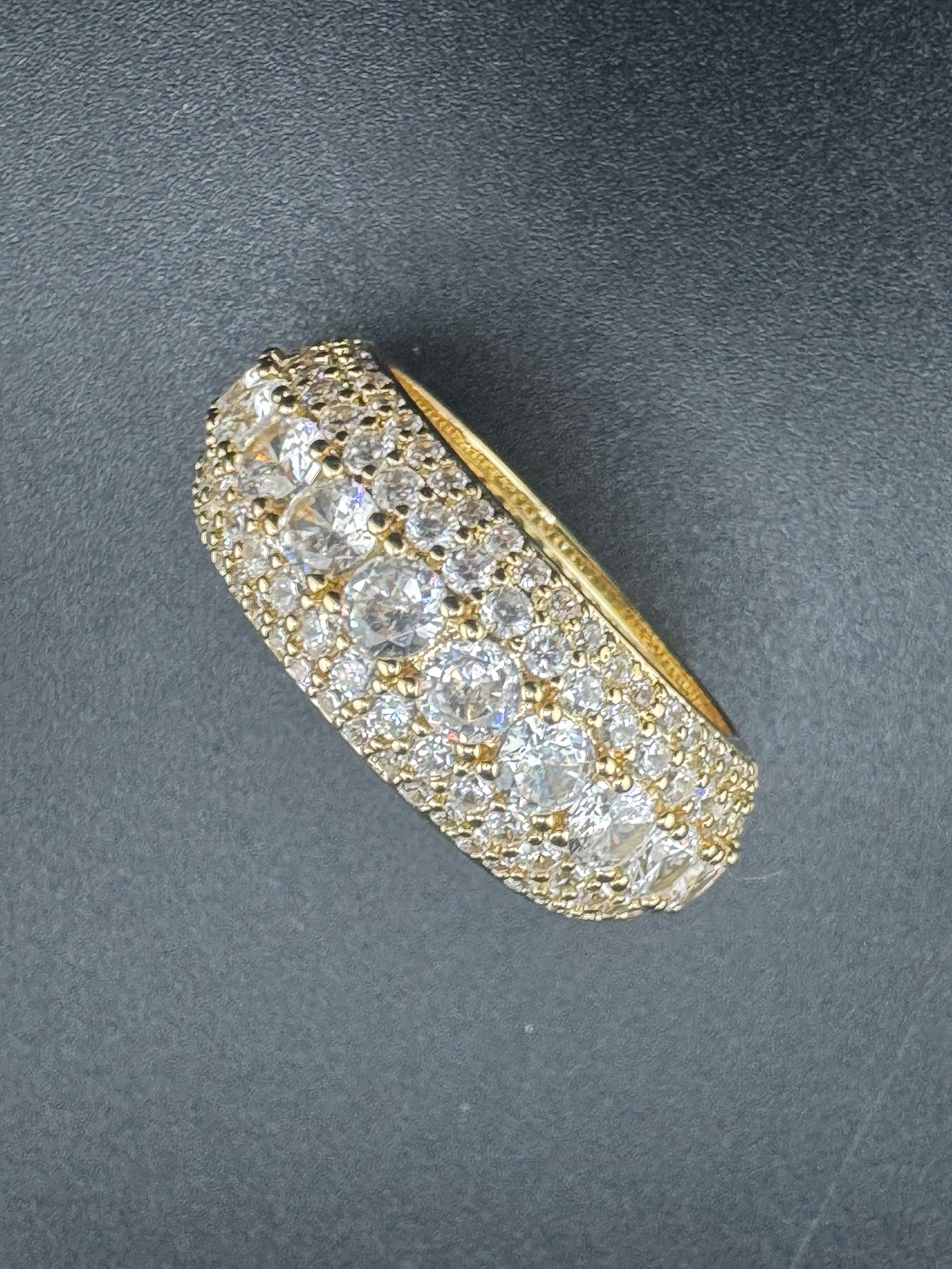 Gold Plated Stainless Steel Fully Encrusted CZ Ring – Size 10.5