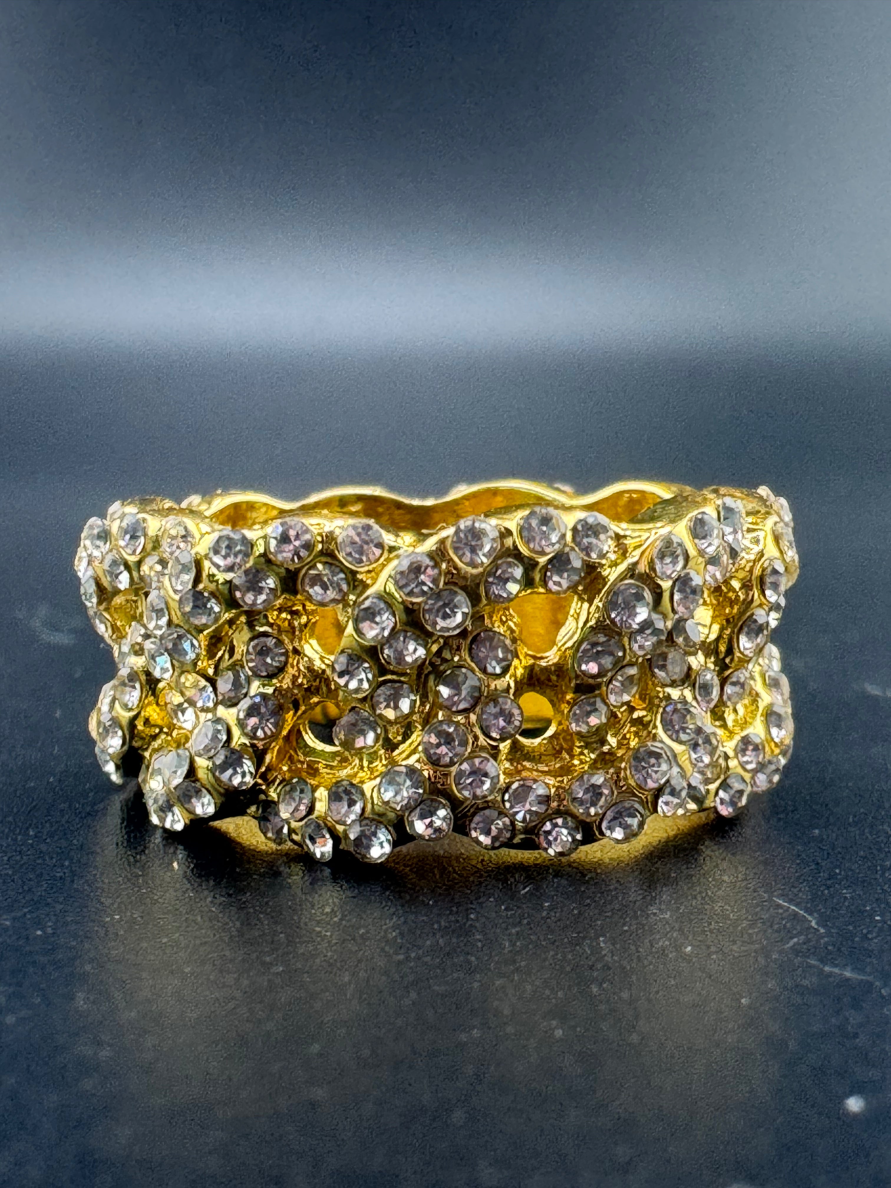 Gold Plated Stainless Steel Fully Encrusted CZ Chain Link Ring – 11.14mm, Size 12