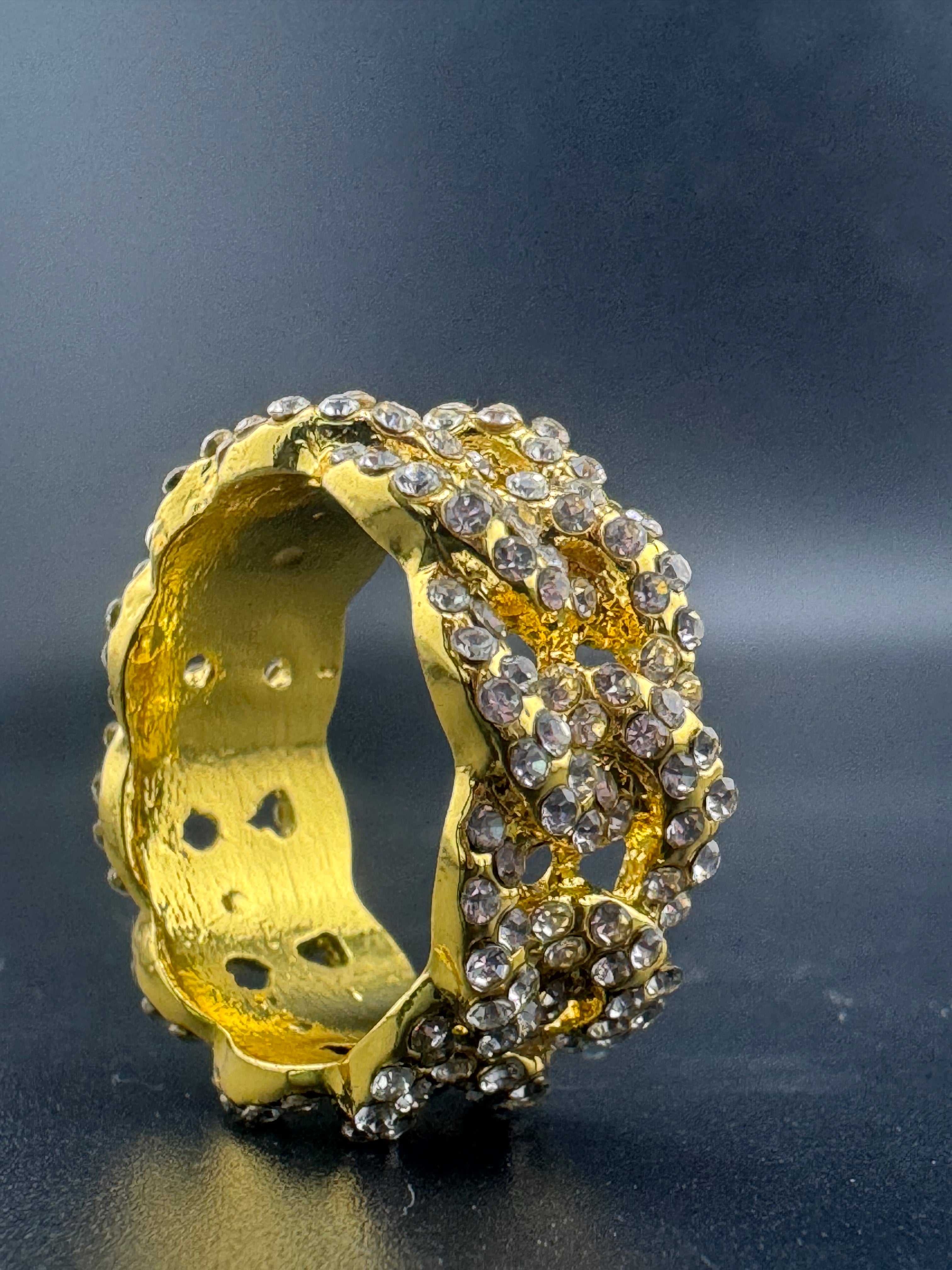 Gold Plated Stainless Steel Fully Encrusted CZ Chain Link Ring – 11.14mm, Size 10.5