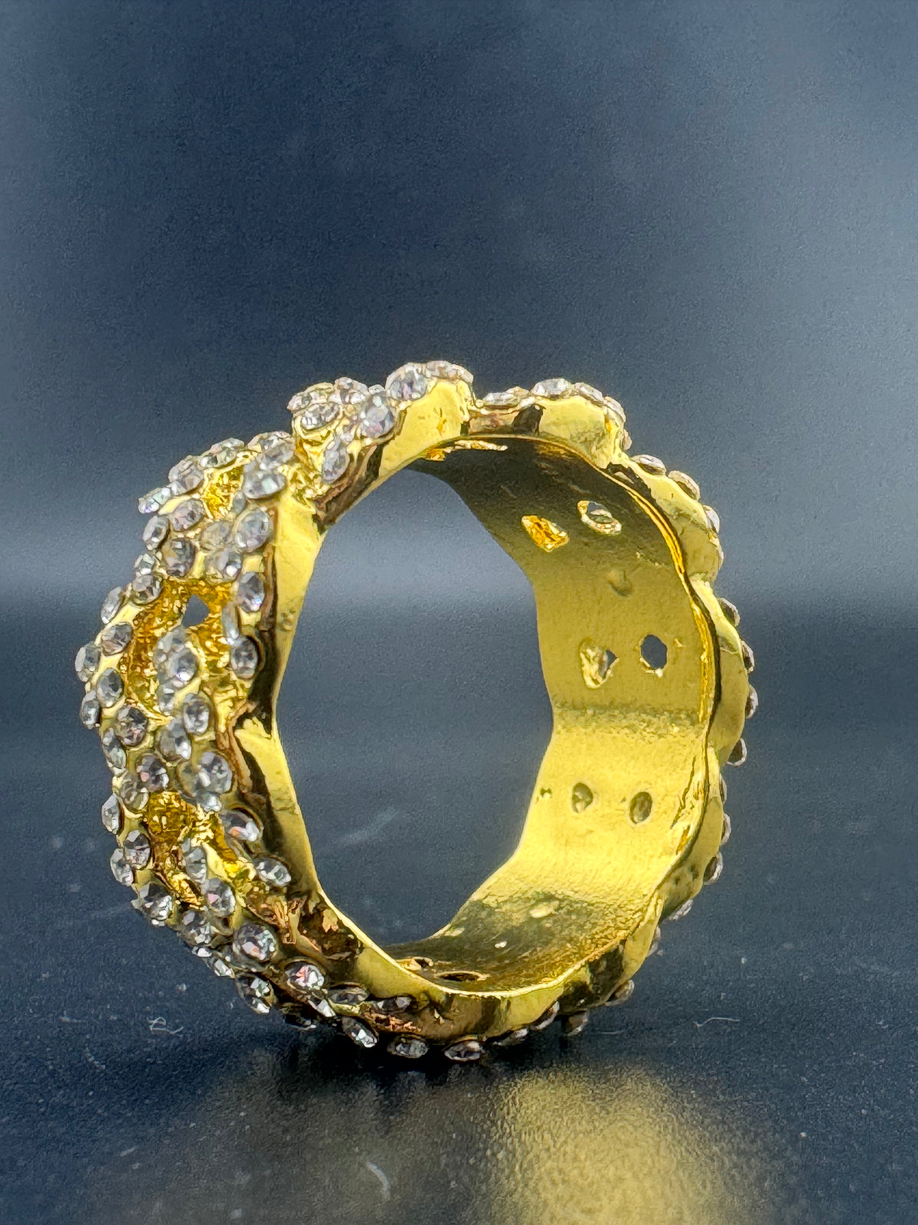 Gold Plated Stainless Steel Fully Encrusted CZ Chain Link Ring – 11.14mm, Size 12