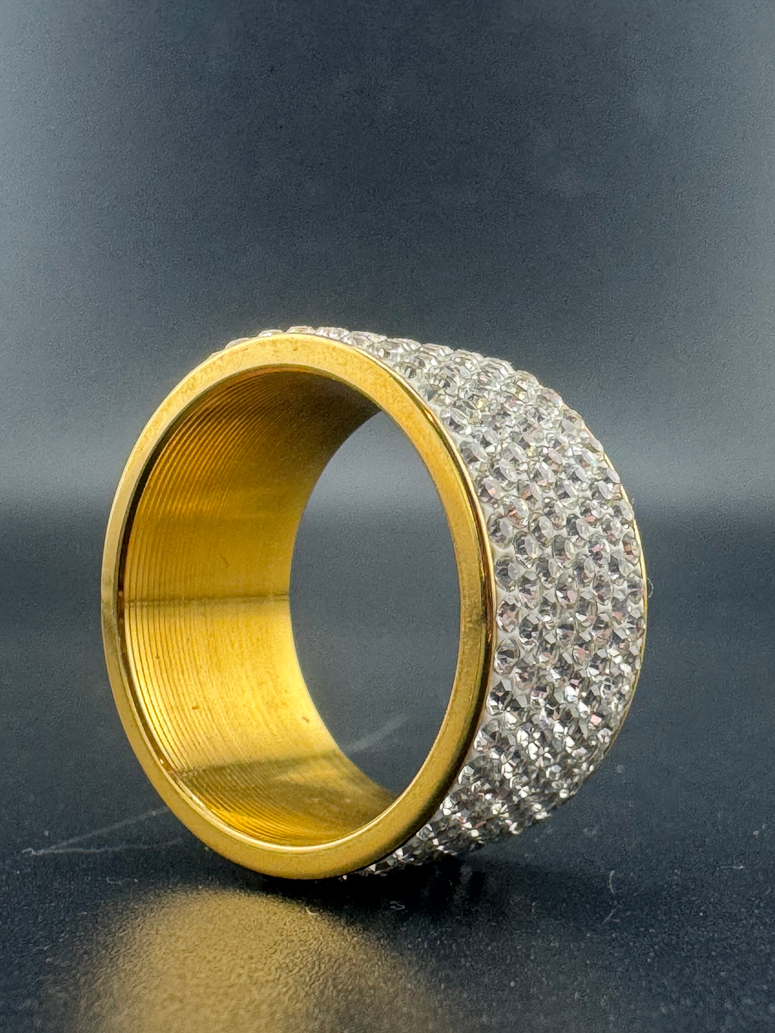 Gold Plated Stainless Steel Fully Encrusted CZ Diamond Ring – 12mm, Size 11.25