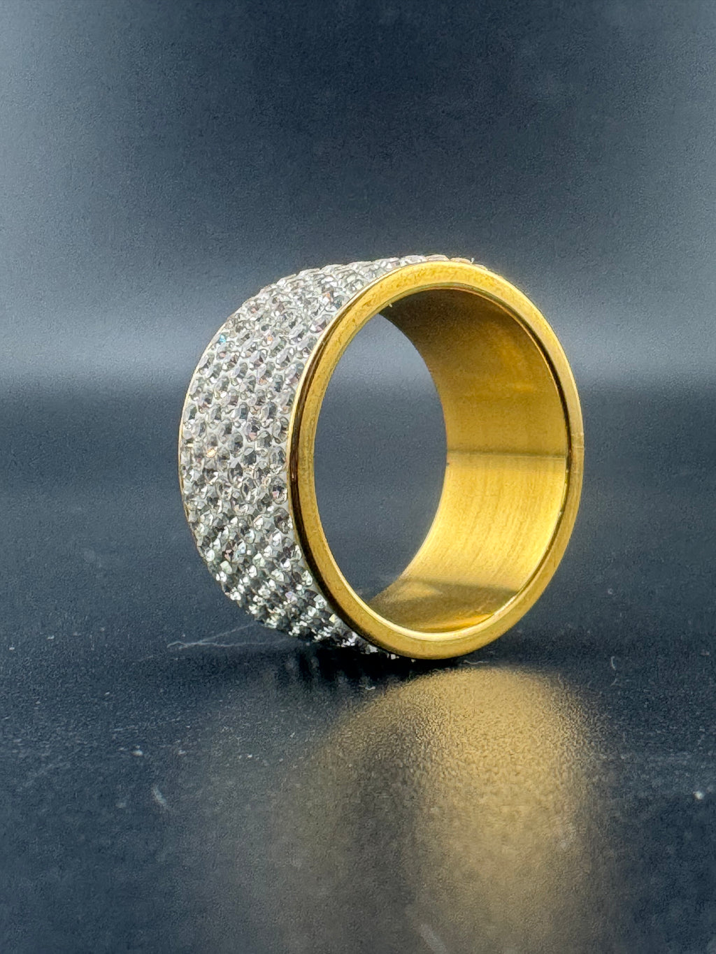 Gold Plated Stainless Steel Fully Encrusted CZ Diamond Ring – 12mm, Size 11.25