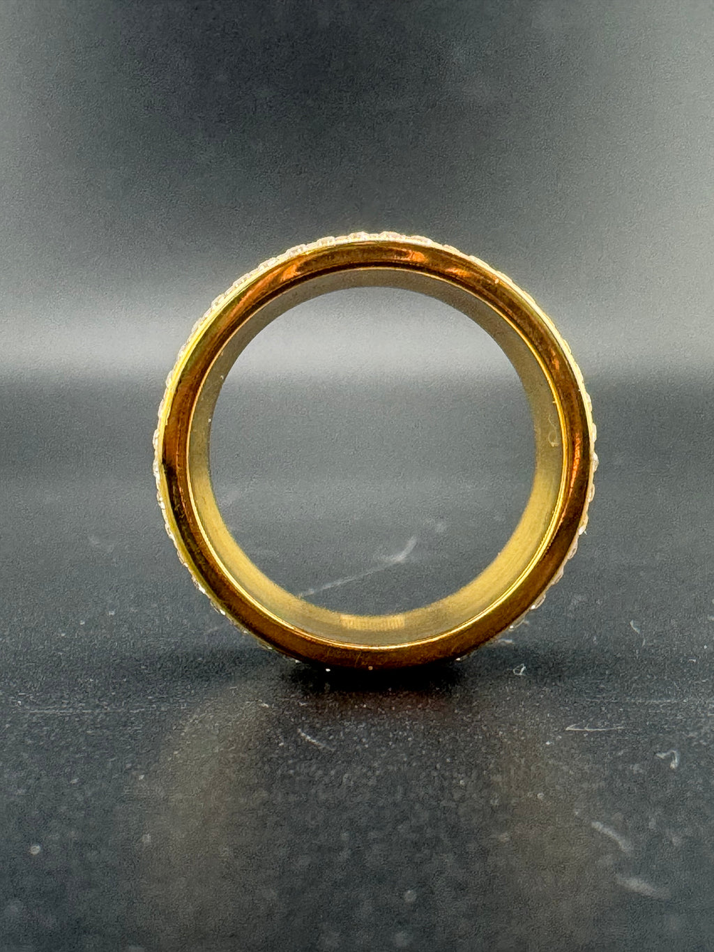 Gold Plated Stainless Steel Fully Encrusted CZ Diamond Ring – 12mm, Size 11.25
