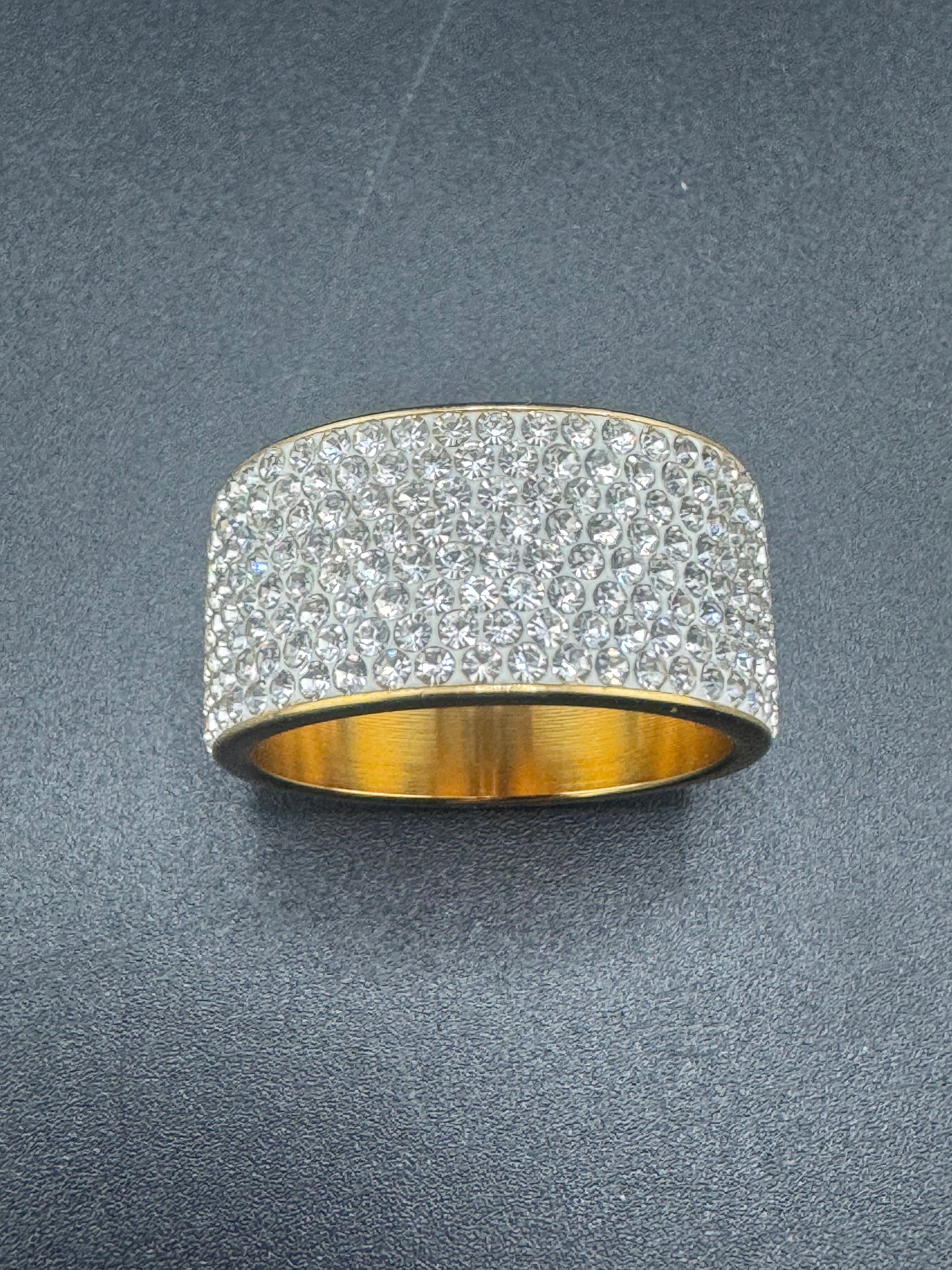 Gold Plated Stainless Steel Fully Encrusted CZ Diamond Ring – 12mm, Size 11.25