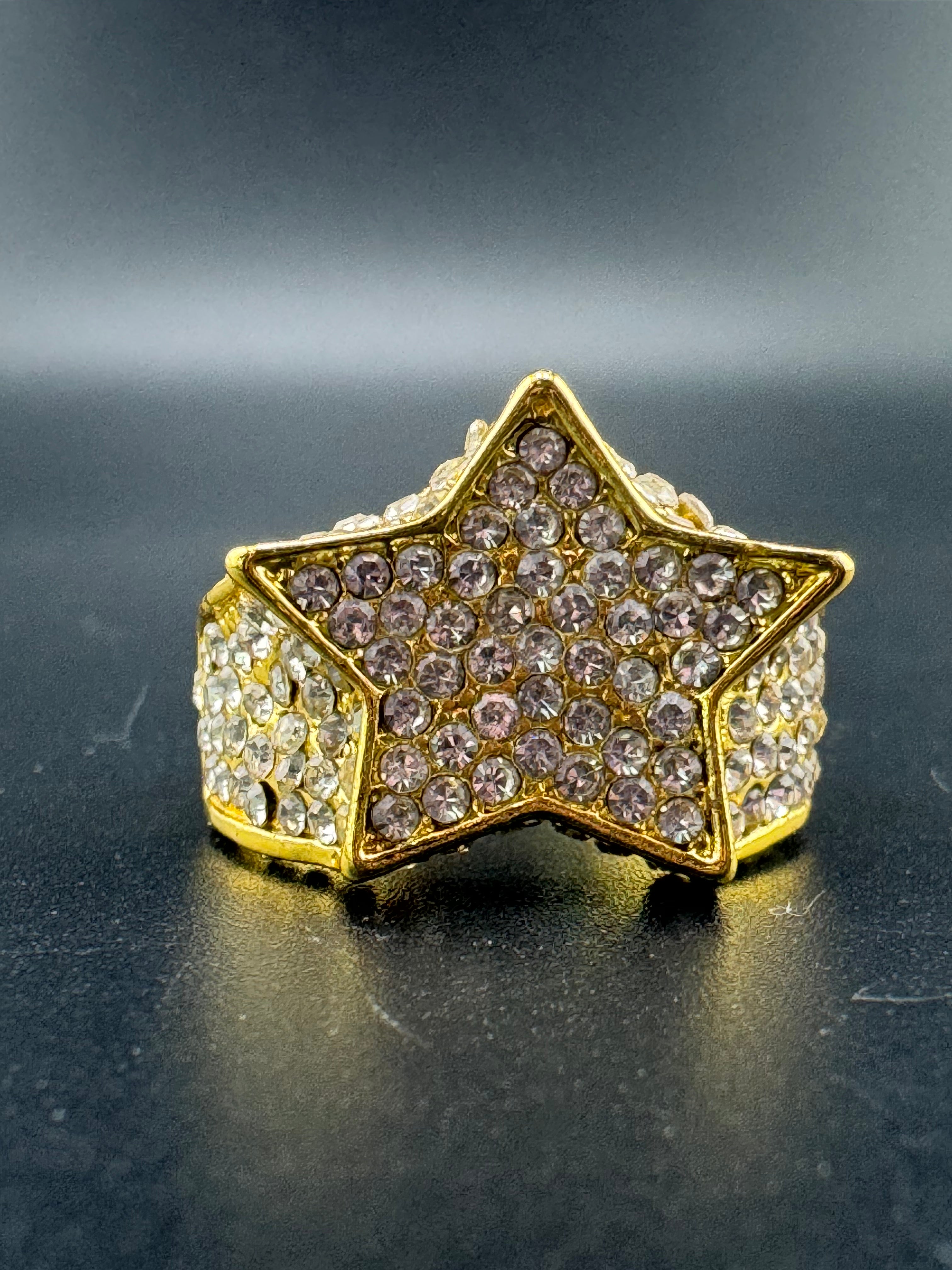 Gold Plated Stainless Steel CZ Diamond Star Ring – Size 11