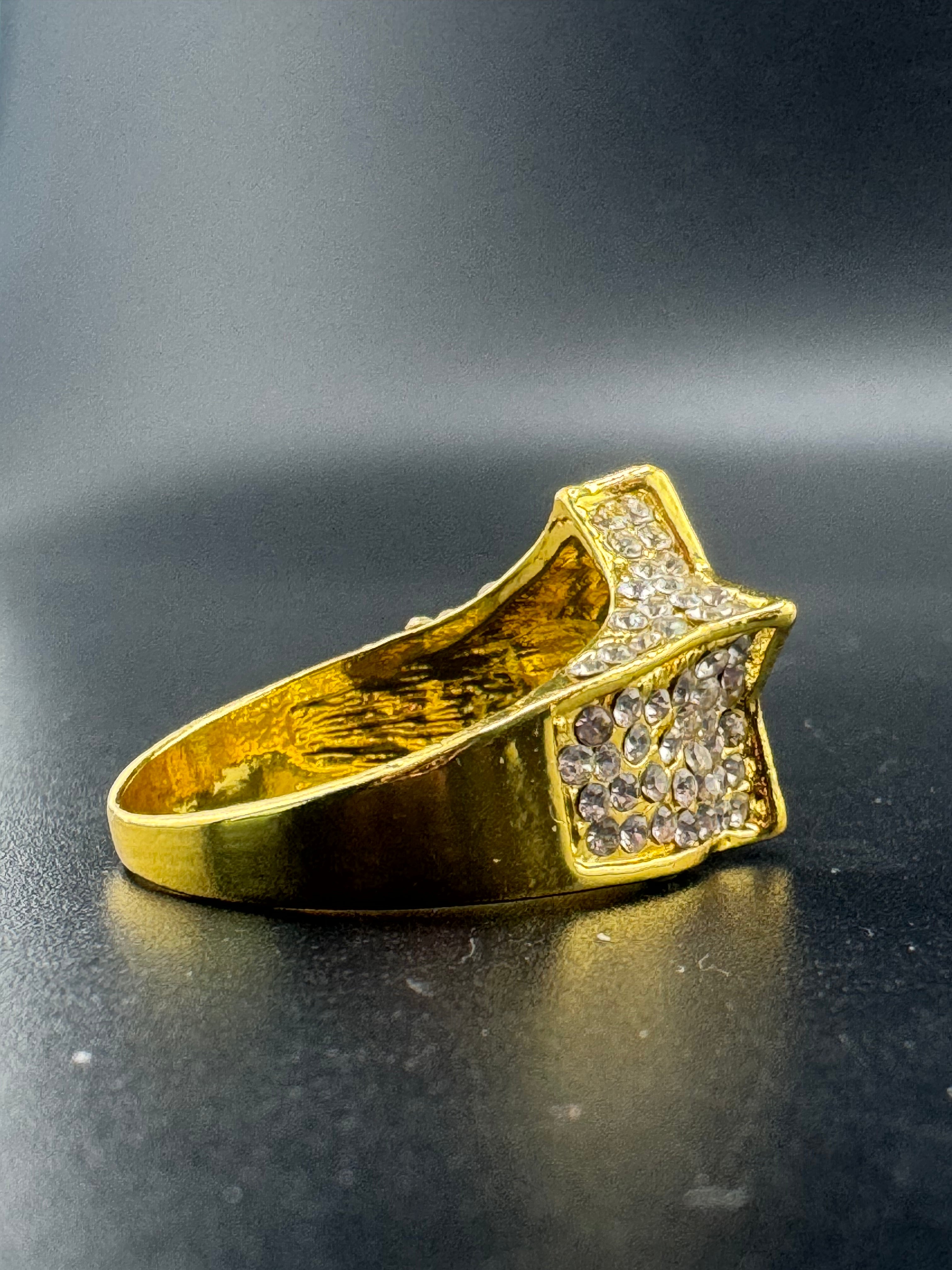 Gold Plated Stainless Steel CZ Diamond Star Ring – Size 11