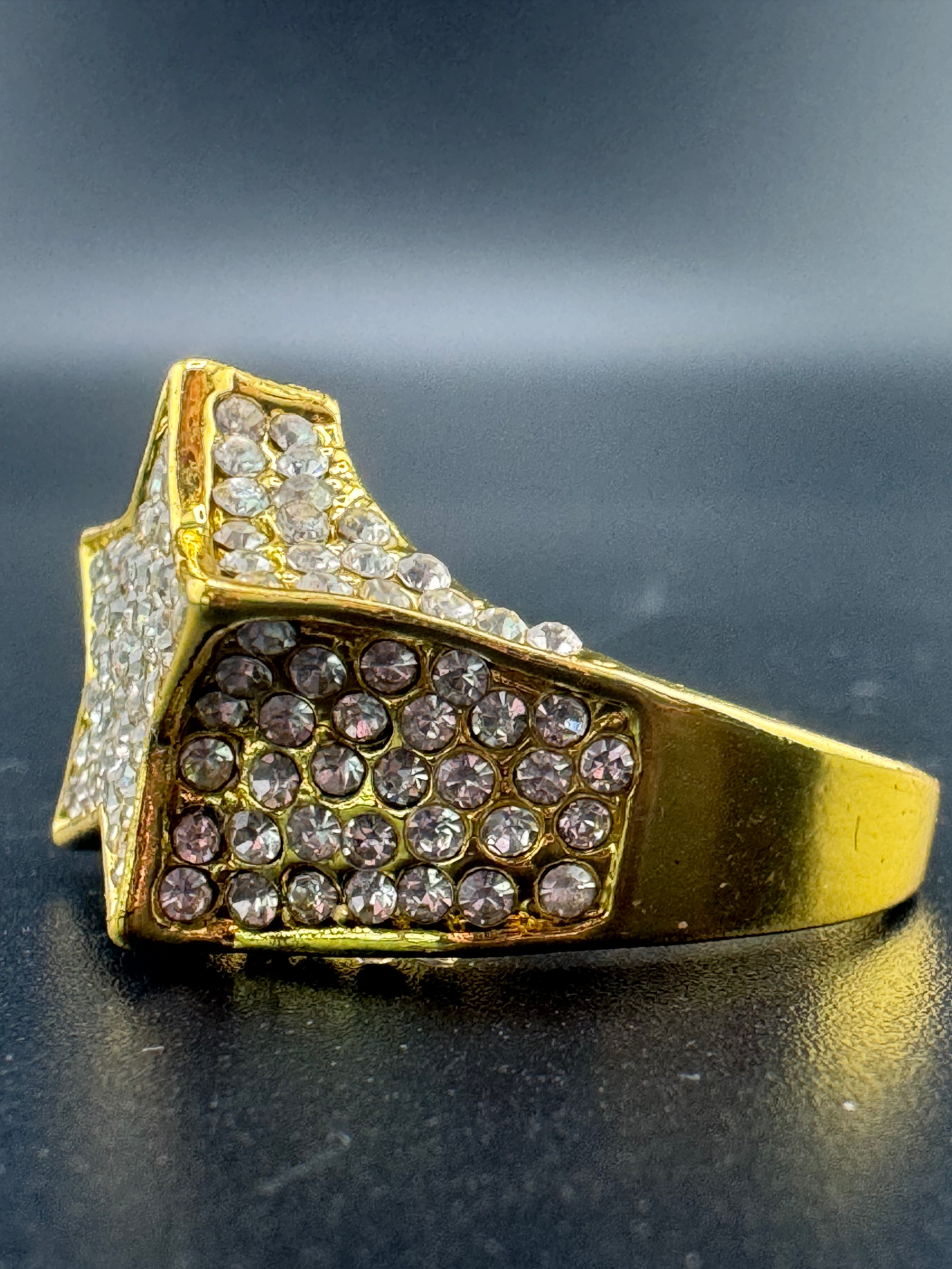 Gold Plated Stainless Steel CZ Diamond Star Ring – Size 11