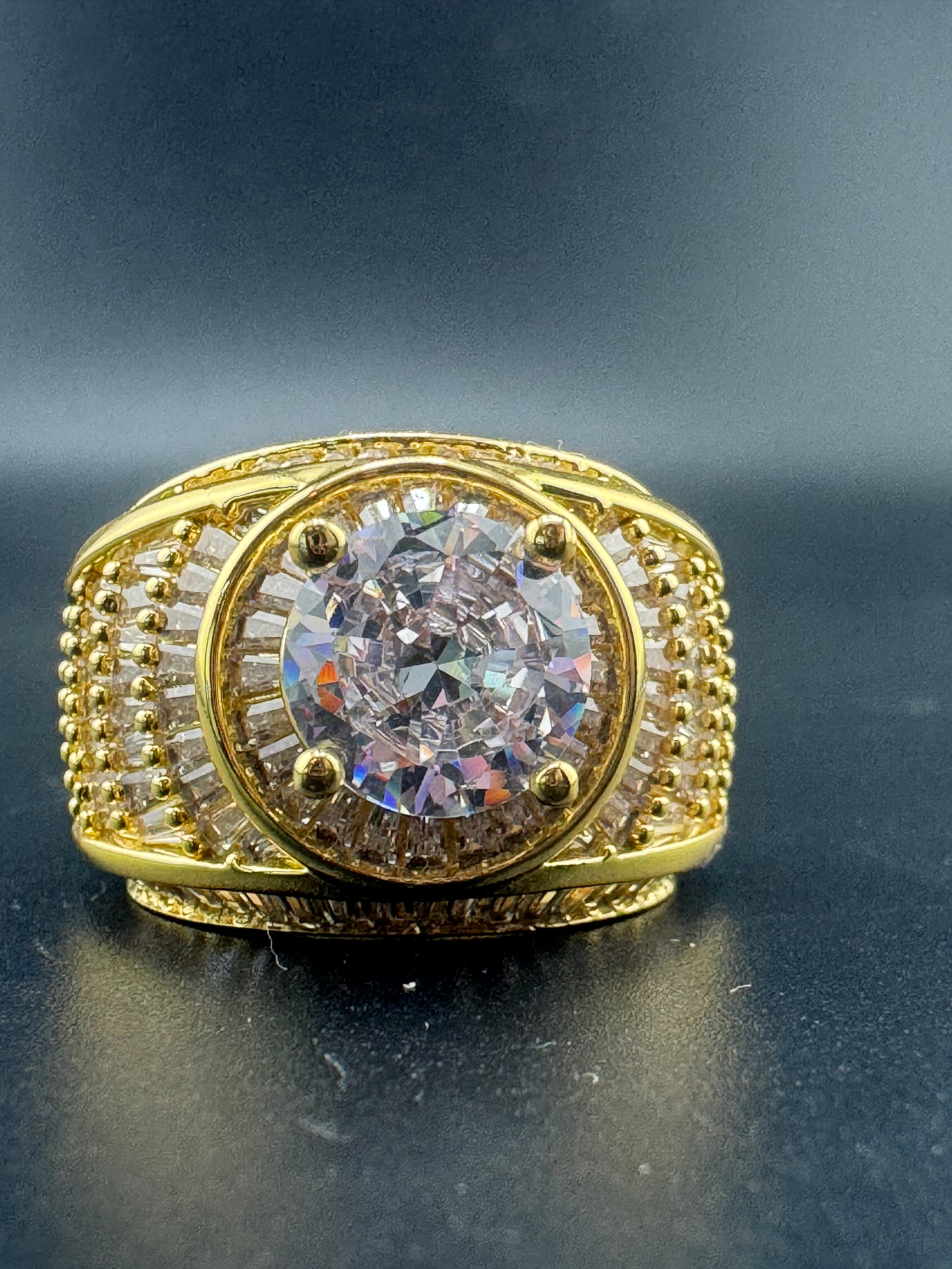Gold Plated Stainless Steel CZ Engagement &Wedding Ring – 3.5 CT Center Stone, Size 10.25