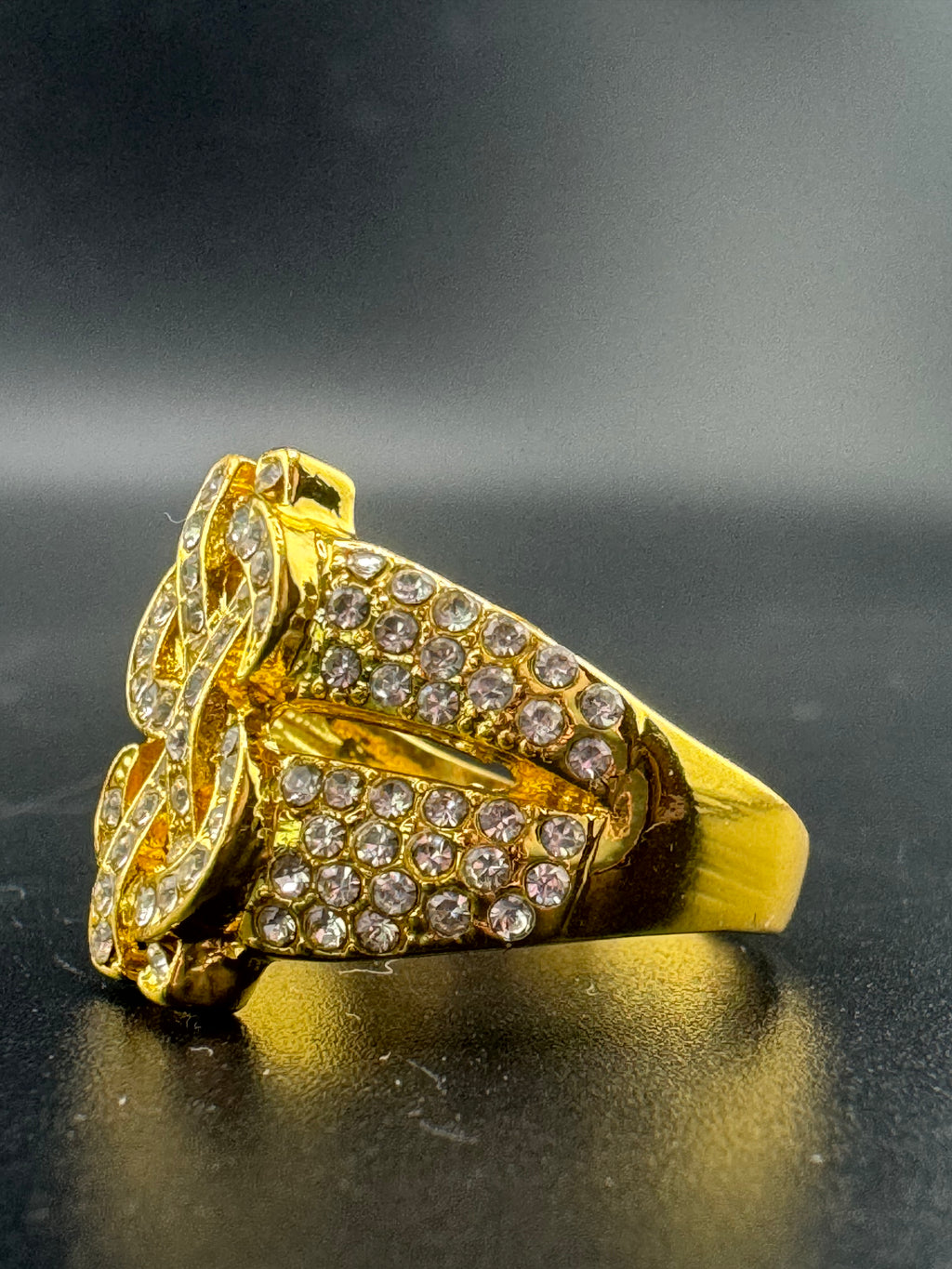 Gold Plated Stainless Steel CZ Dollar Sign Ring – Size 9.25, 7 Grams