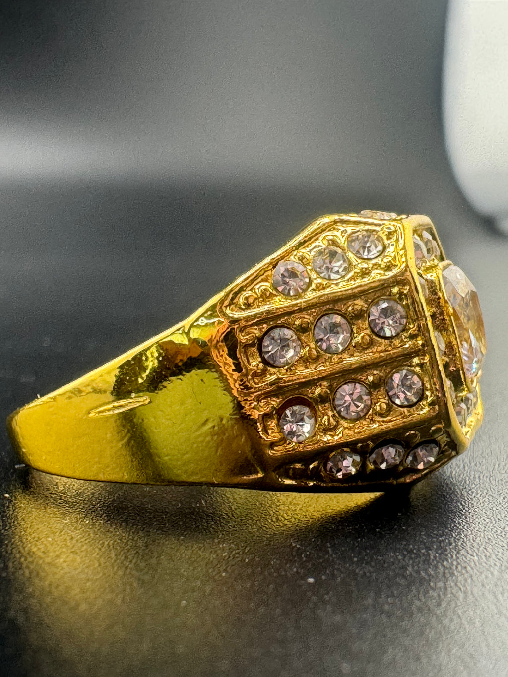 Gold Plated Stainless Steel CZ Square Ring – Size 11, 6.93 Grams