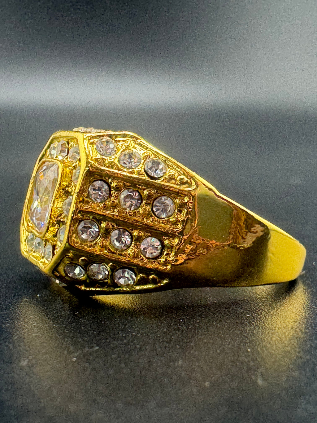 Gold Plated Stainless Steel CZ Square Ring – Size 11, 6.93 Grams