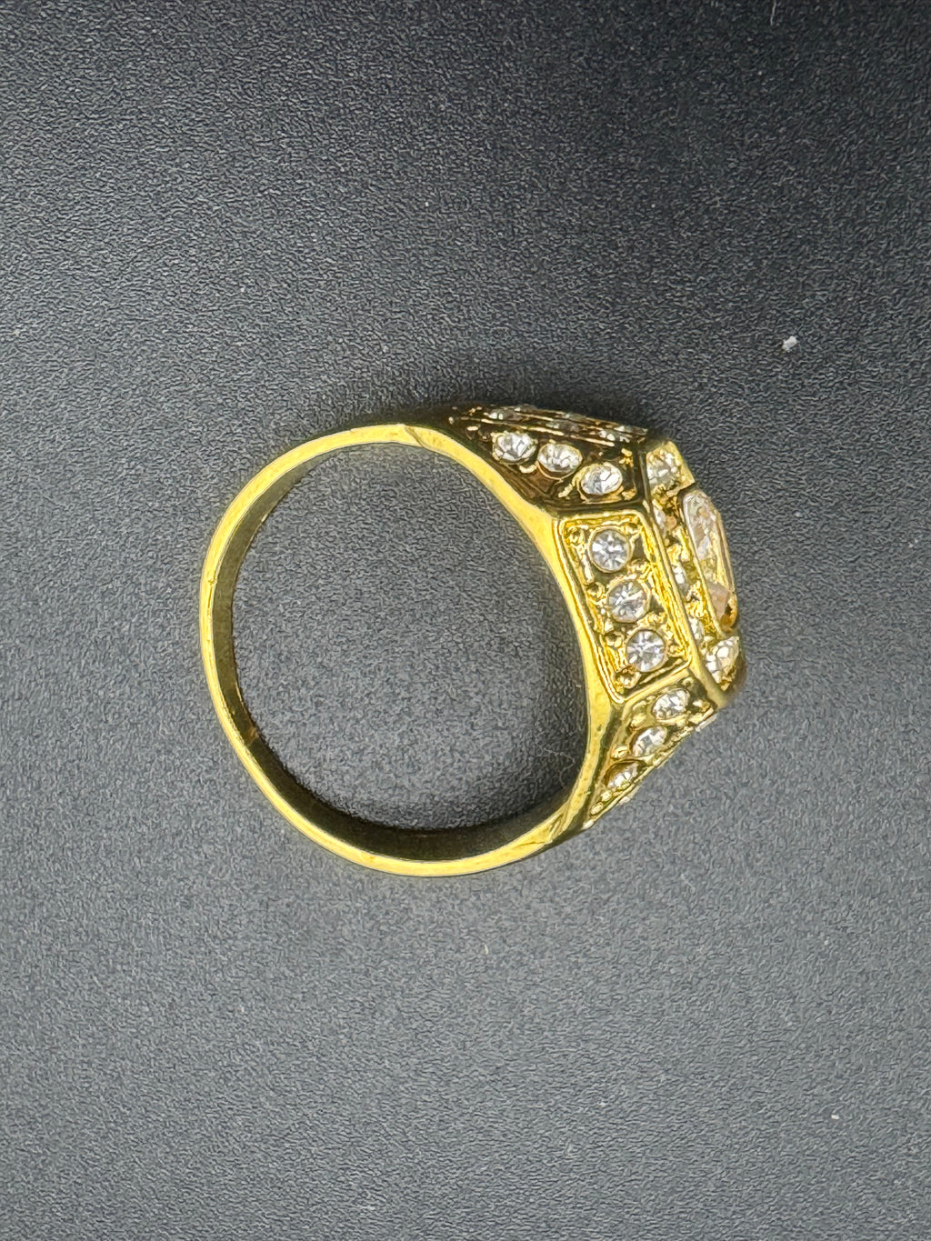 Gold Plated Stainless Steel CZ Square Ring – Size 11, 6.93 Grams