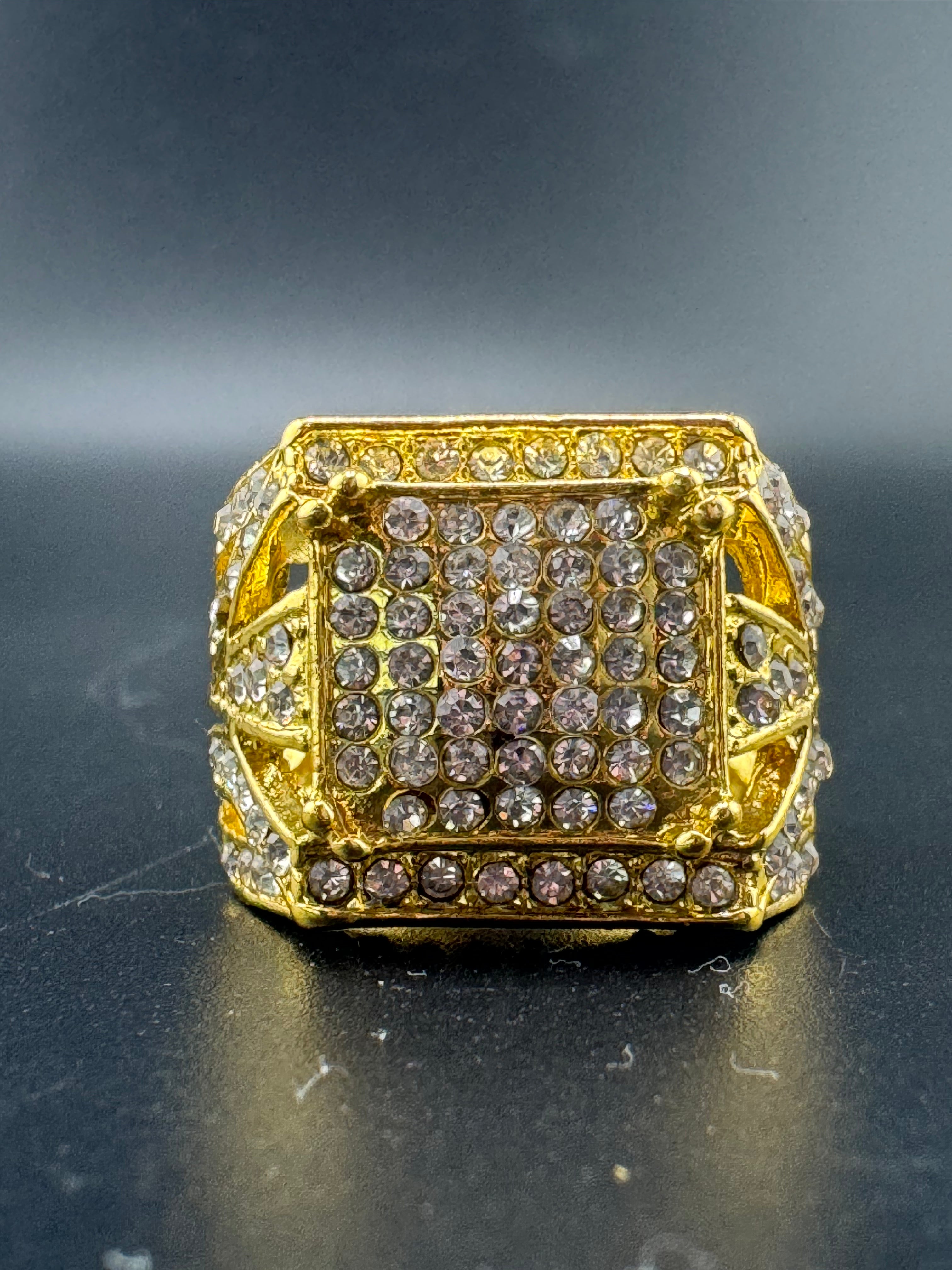 Gold Plated Stainless Steel Large Square CZ Ring – Size 11.5, 10.45 Grams
