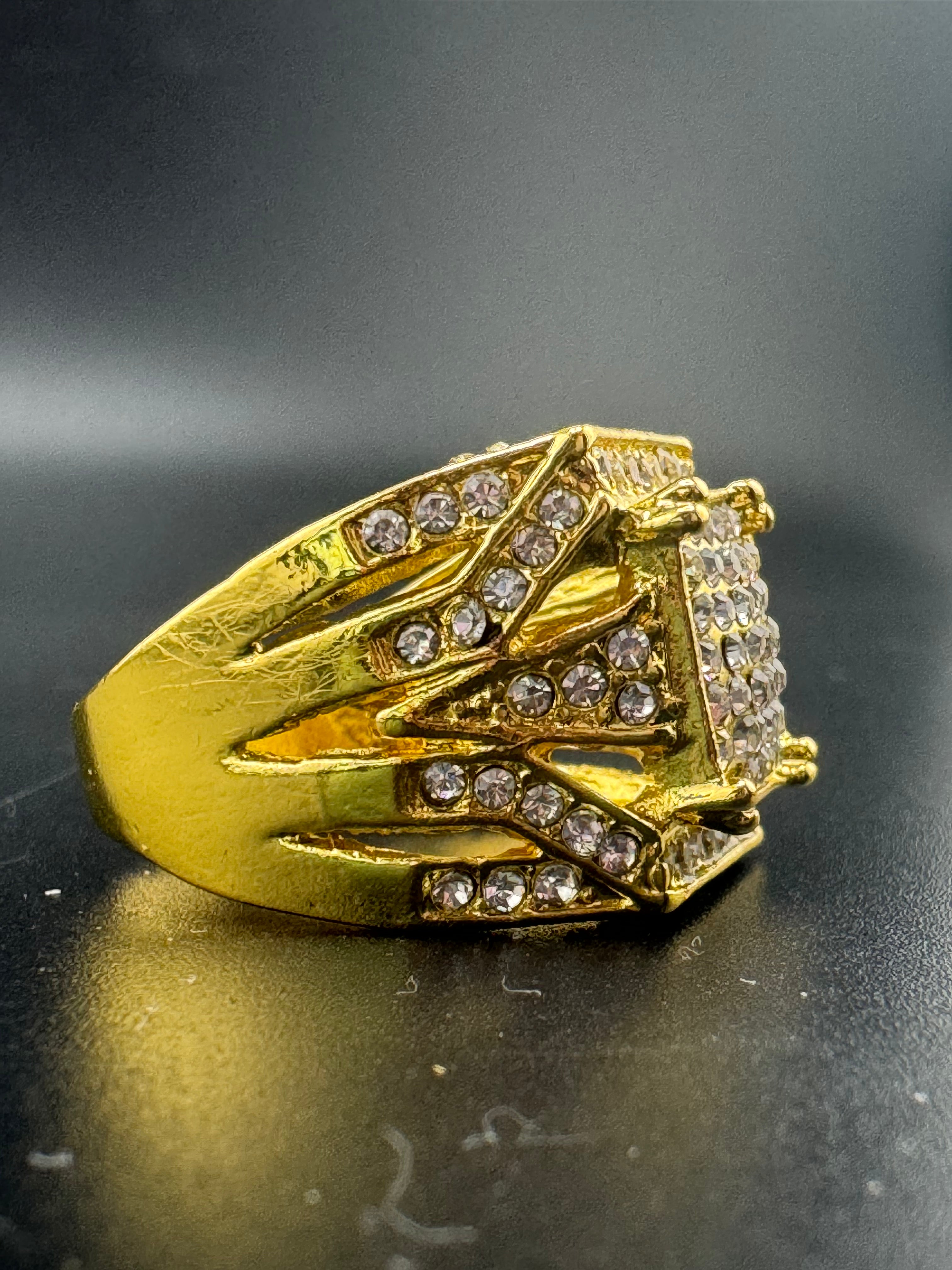 Gold Plated Stainless Steel Large Square CZ Ring – Size 11.5, 10.45 Grams