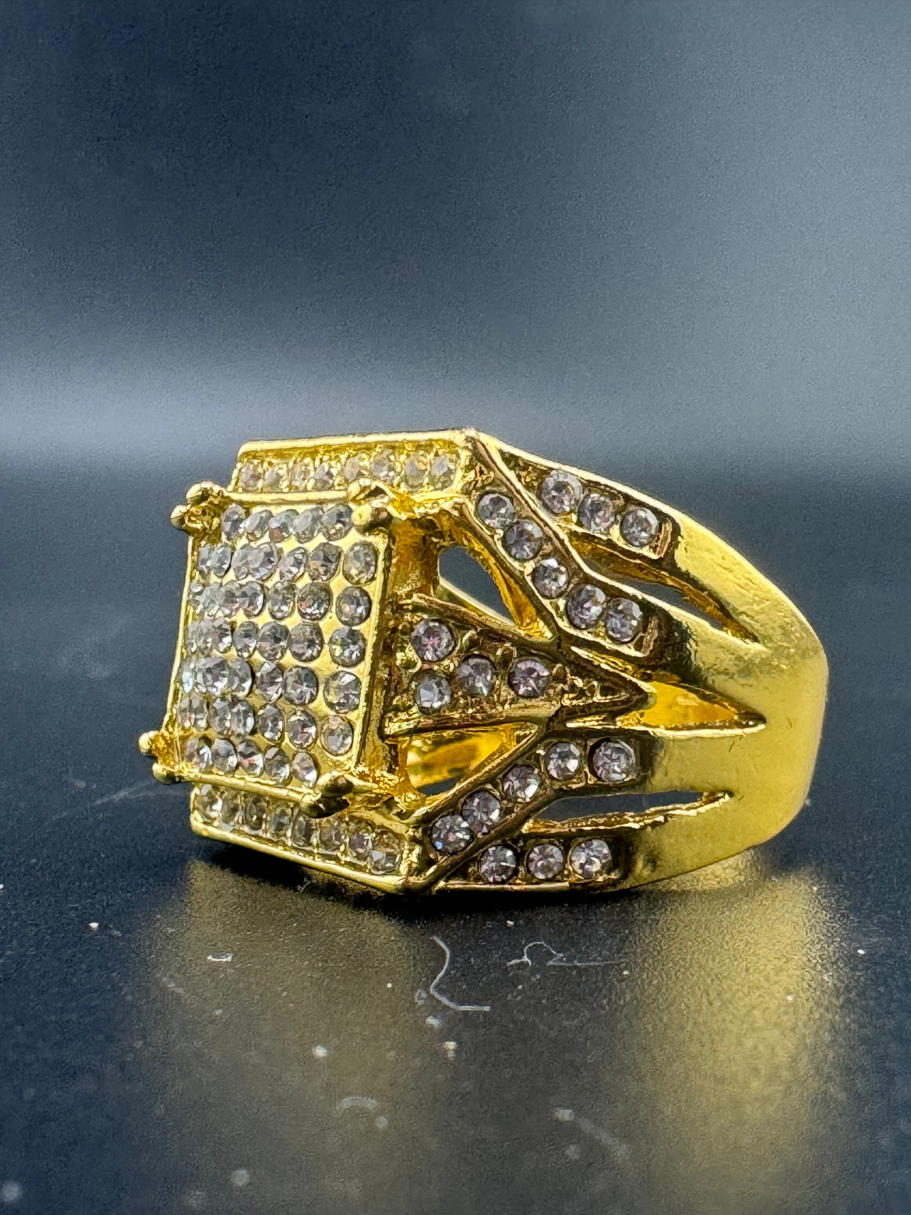 Gold Plated Stainless Steel Large Square CZ Ring – Size 11.5, 10.45 Grams