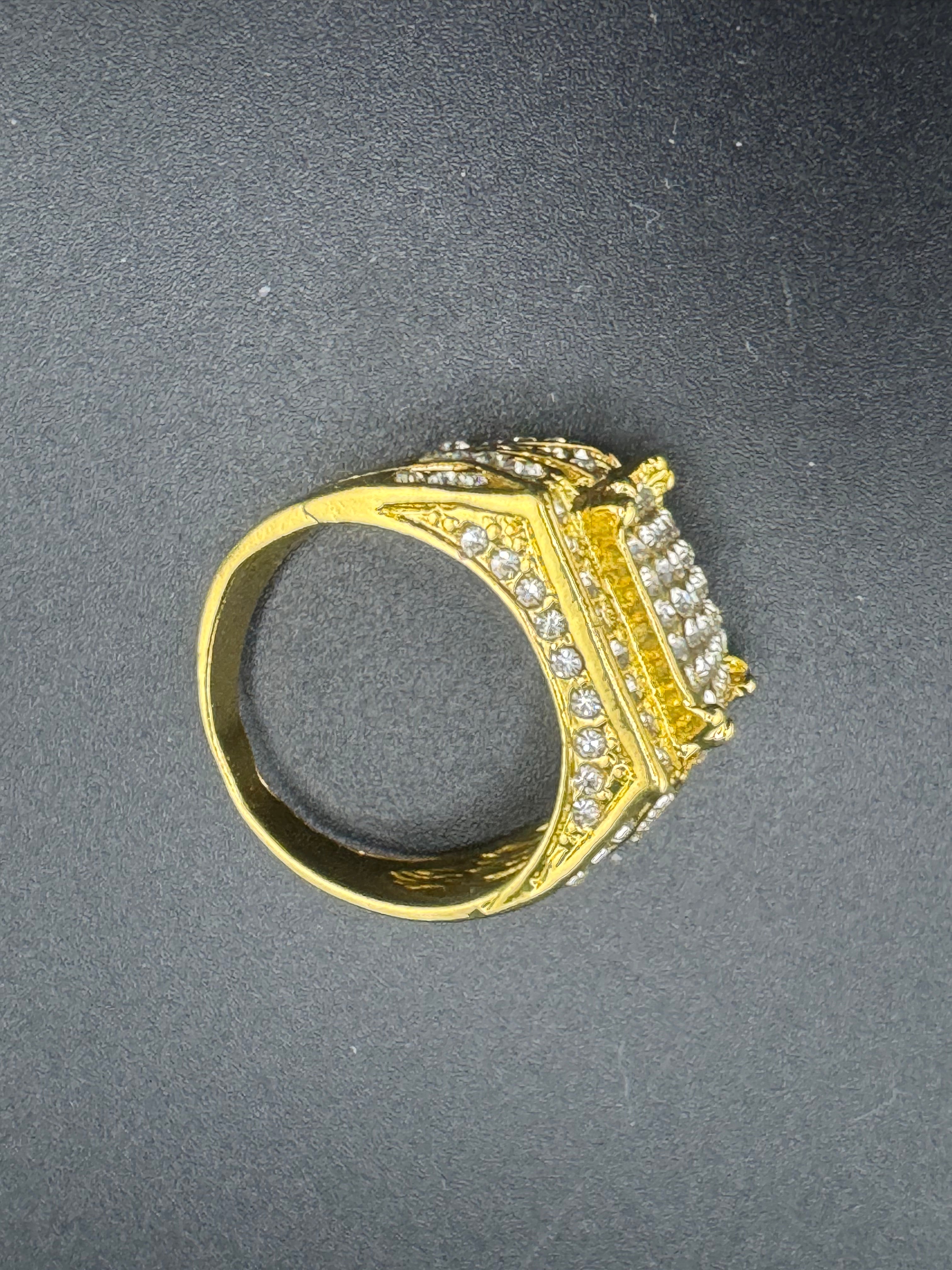 Gold Plated Stainless Steel Large Square CZ Ring – Size 11.5, 10.45 Grams